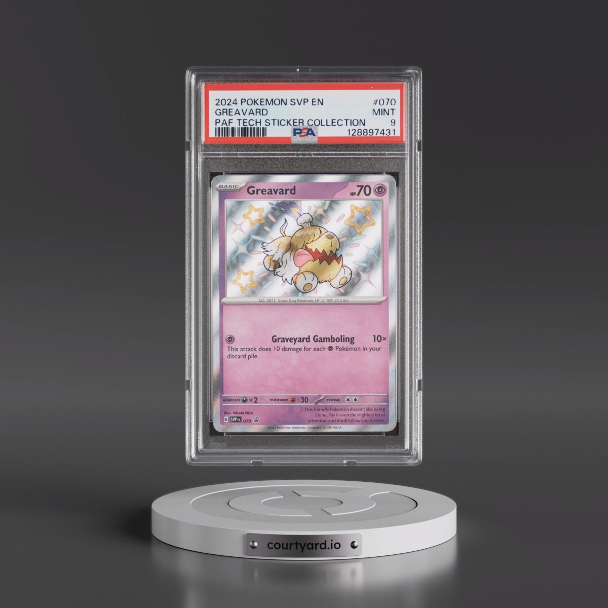 2024 Pokémon Svp EN-SV Black Star Promo #070 Greavard - Paldean Fates Tech Sticker Collection (PSA 9 MINT)