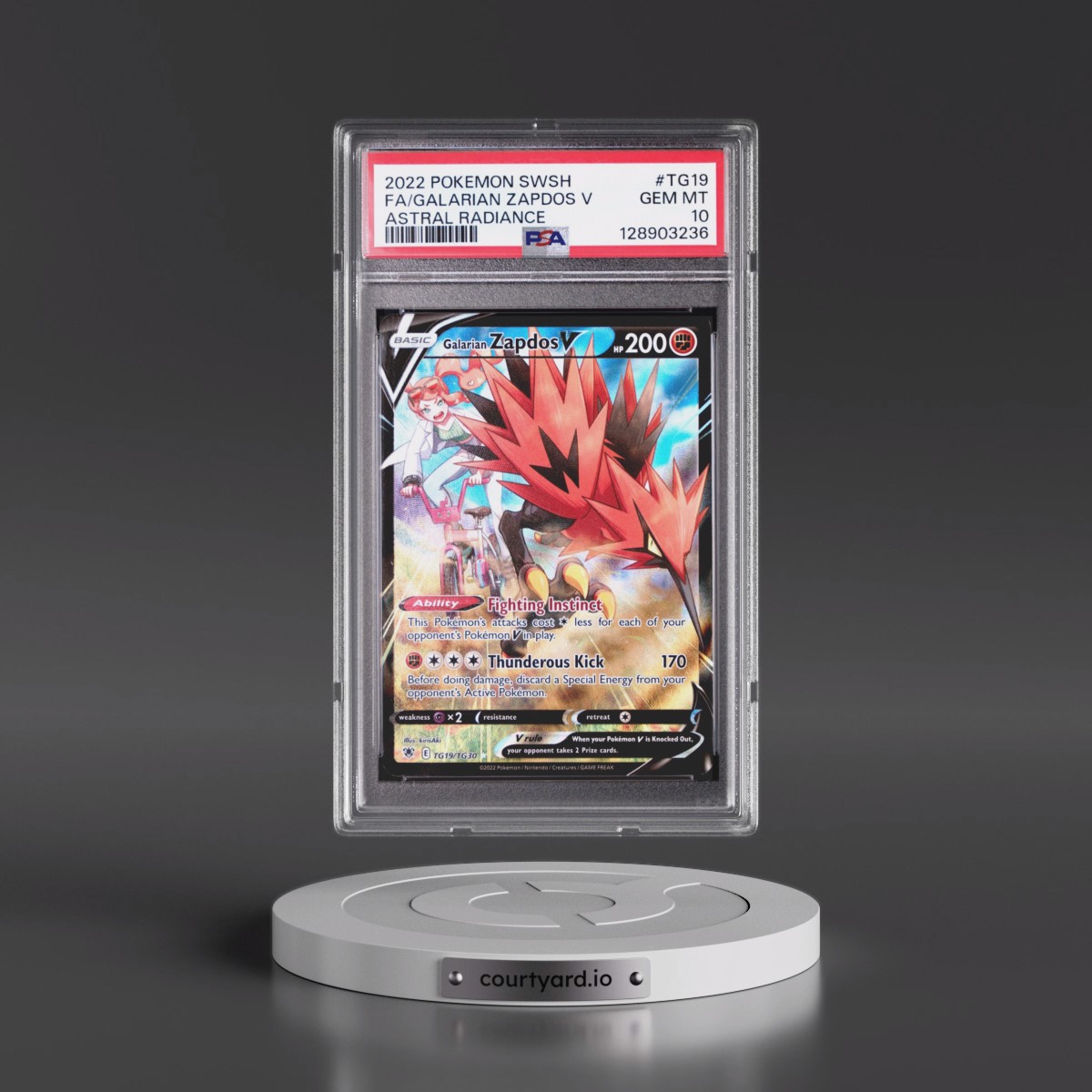 2022 Pokémon Sword & Shield Astral Radiance #TG19 Galarian Zapdos V - Holo Full Art (PSA 10 GEM MINT)