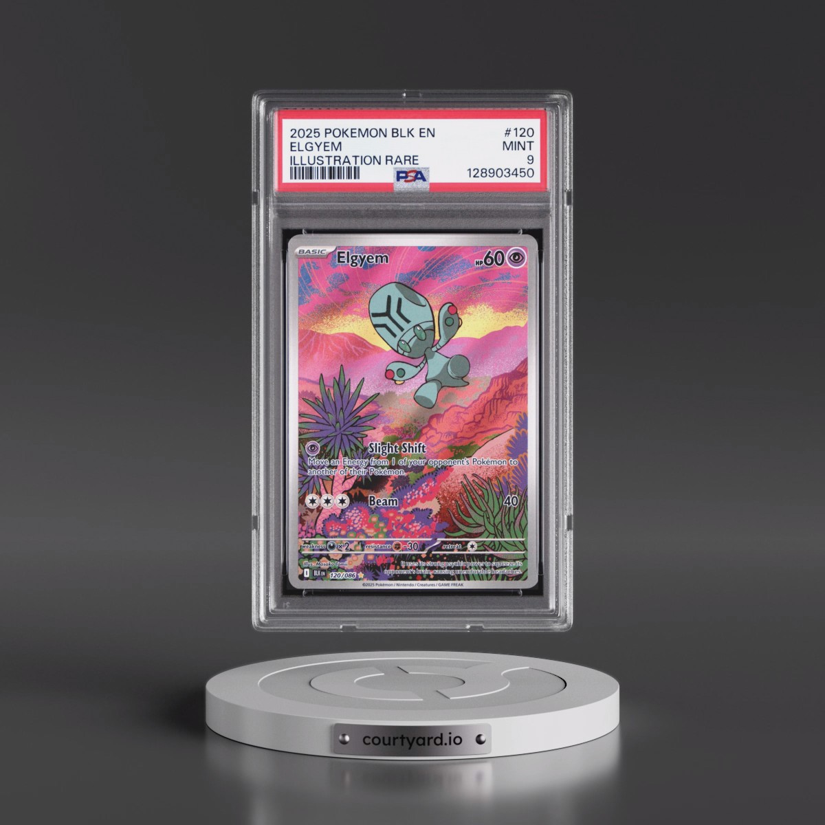 2025 Pokémon Blk EN-Black Bolt #120 Elgyem - Illustration Rare (PSA 9 MINT)
