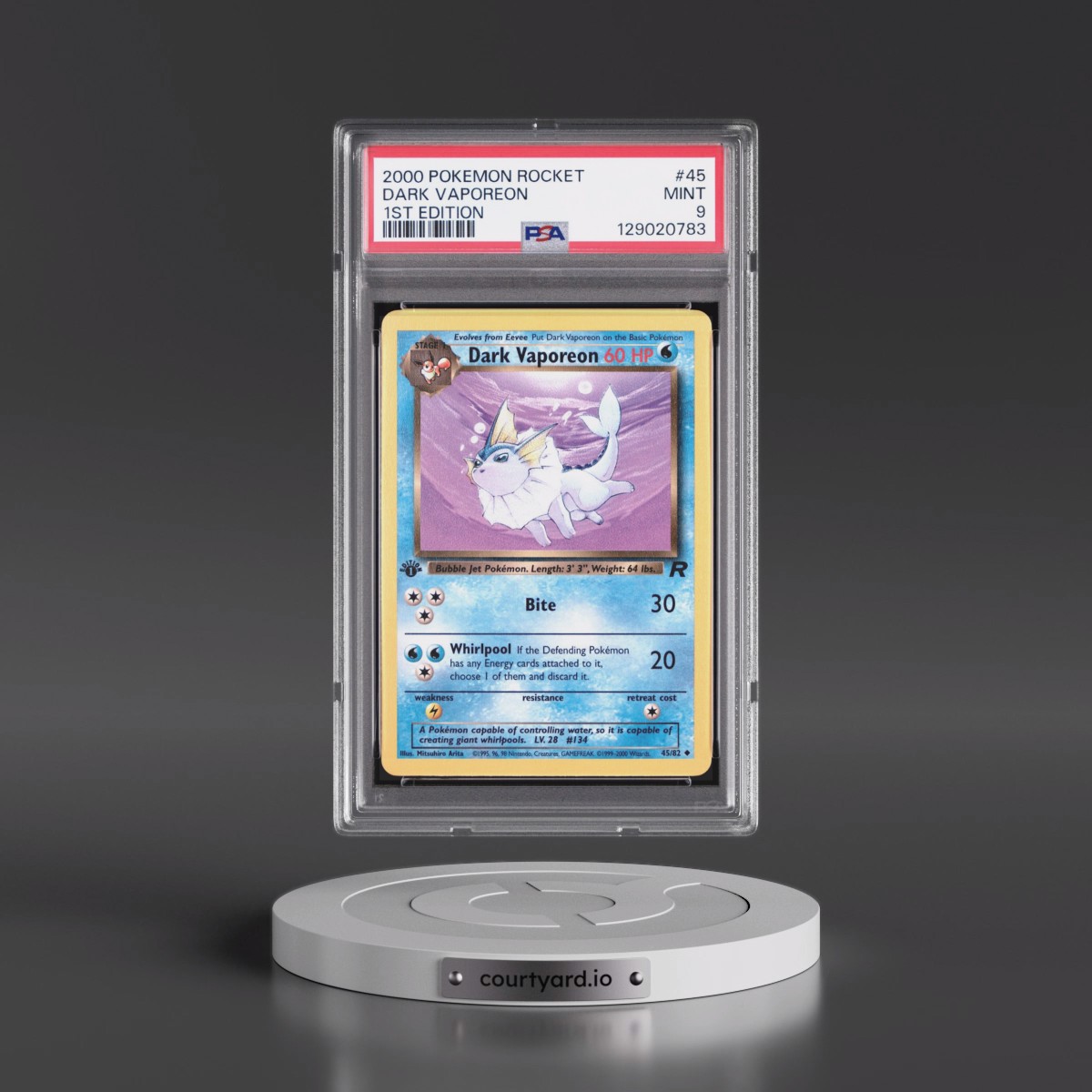 2000 Pokémon Rocket #45 Dark Vaporeon - 1st Edition (PSA 9 MINT)