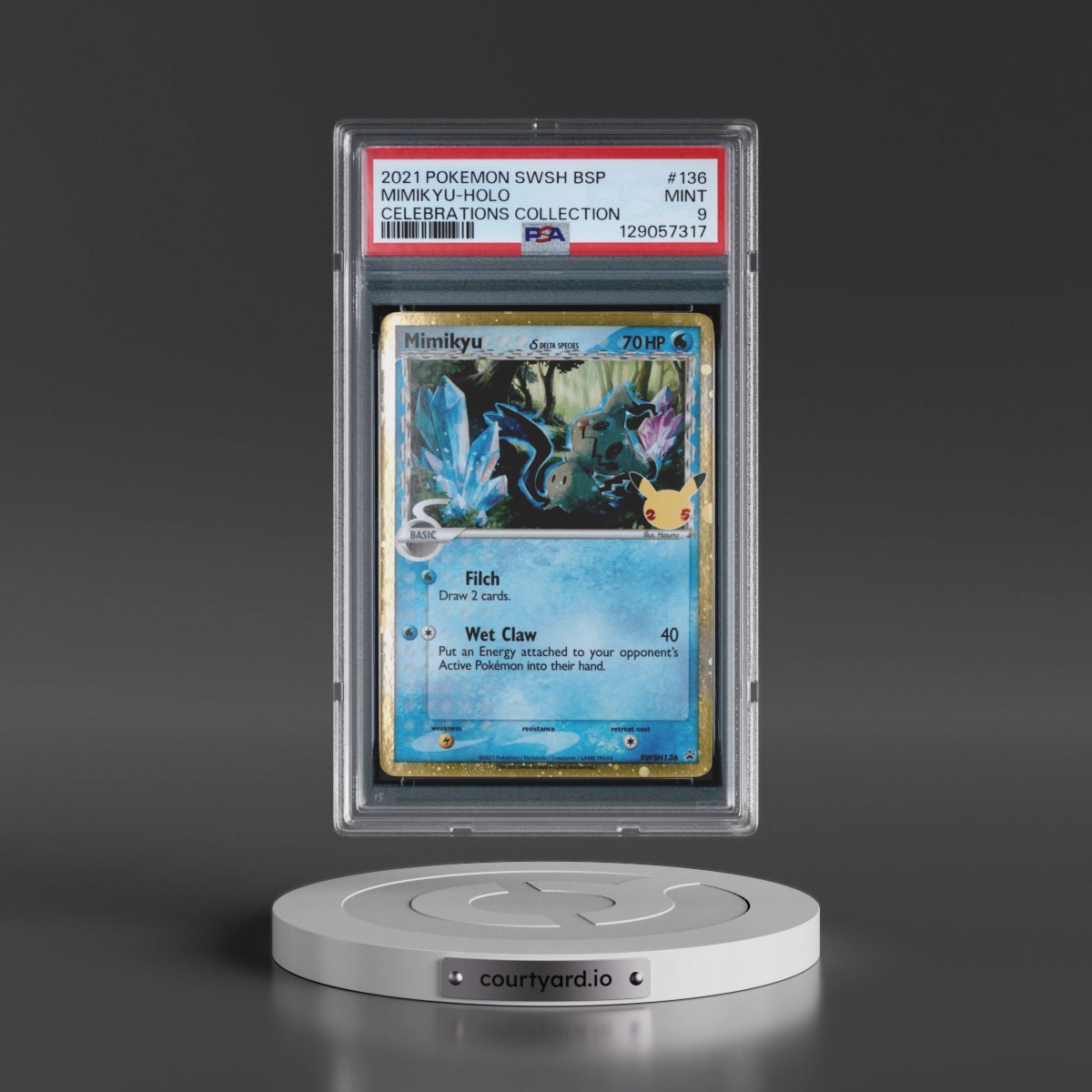 2021 Pokémon Swsh Black Star Promo #136 Mimikyu - Holo Celebrations Collection (PSA 9 MINT)
