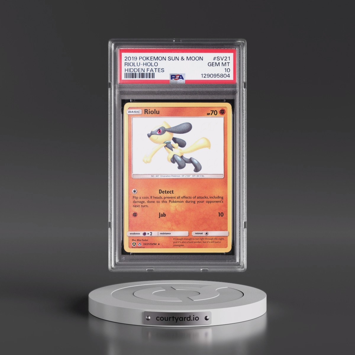 2019 Pokémon Sun & Moon Hidden Fates #SV21 Riolu - Holo (PSA 10 GEM MINT)