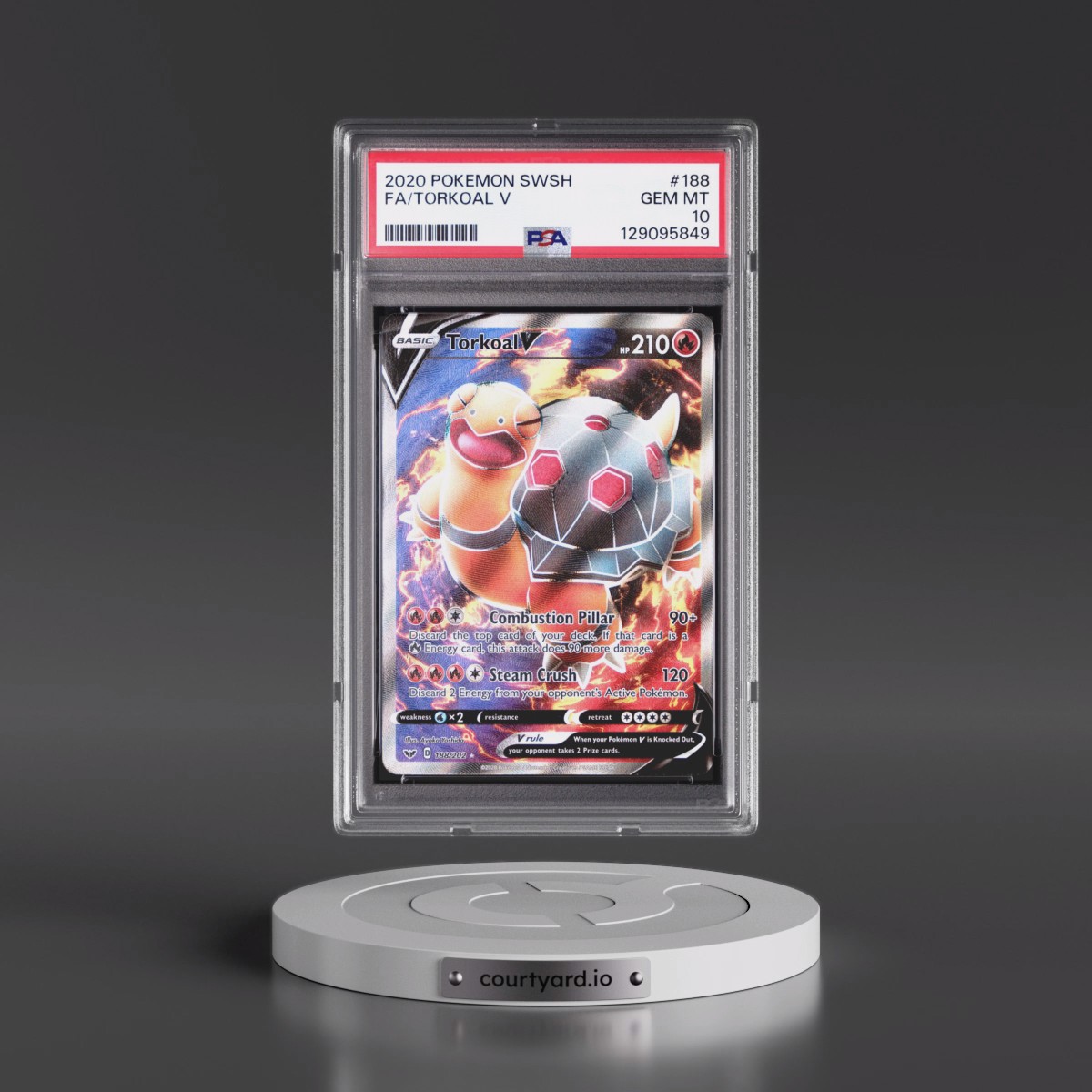 2020 Pokémon Sword & Shield #188 Torkoal V - Holo Full Art (PSA 10 GEM MINT)