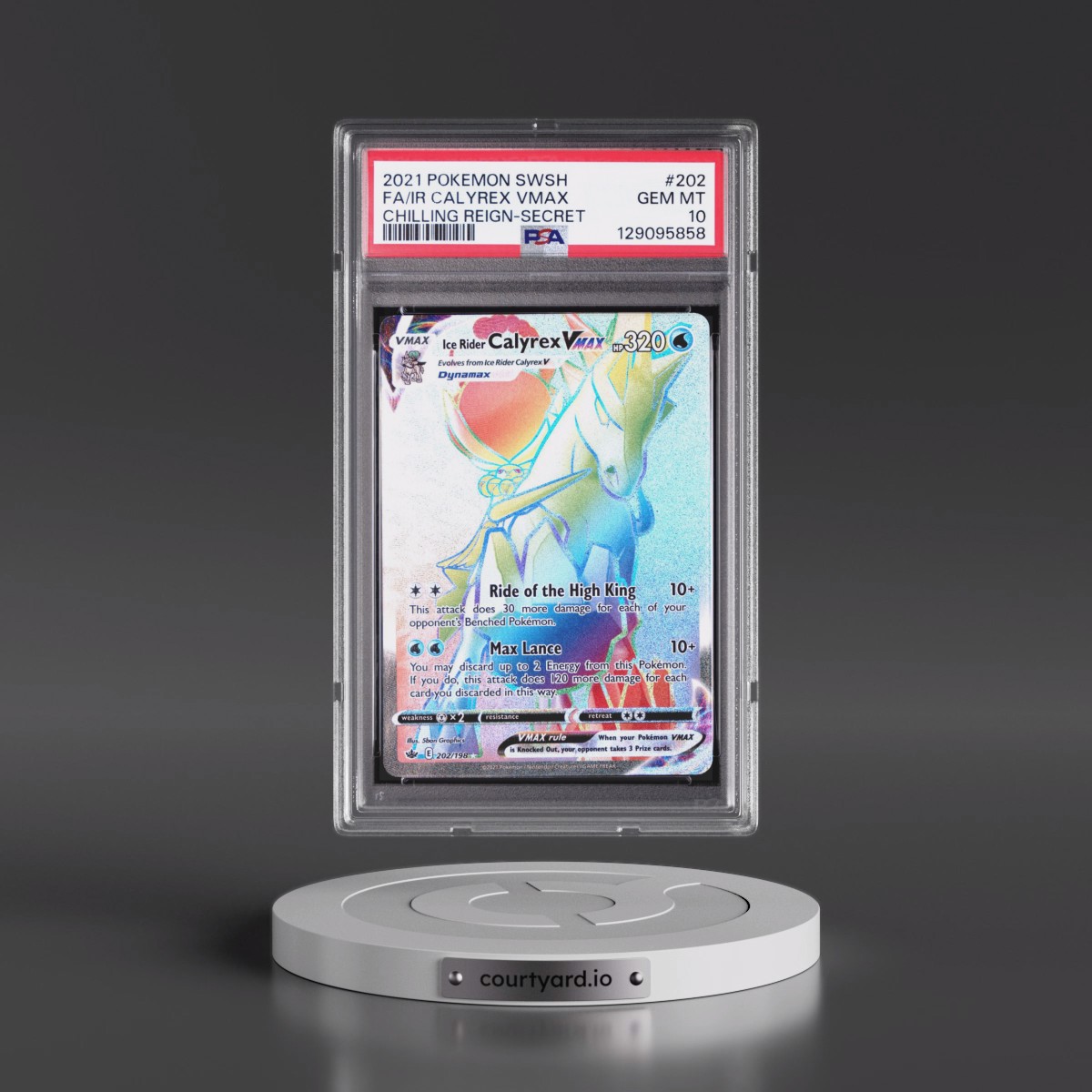 2021 Pokémon Sword & Shield Chilling Reign #202 Ice Rider Calyrex Vmax - Full Art Secret (PSA 10 GEM MINT)