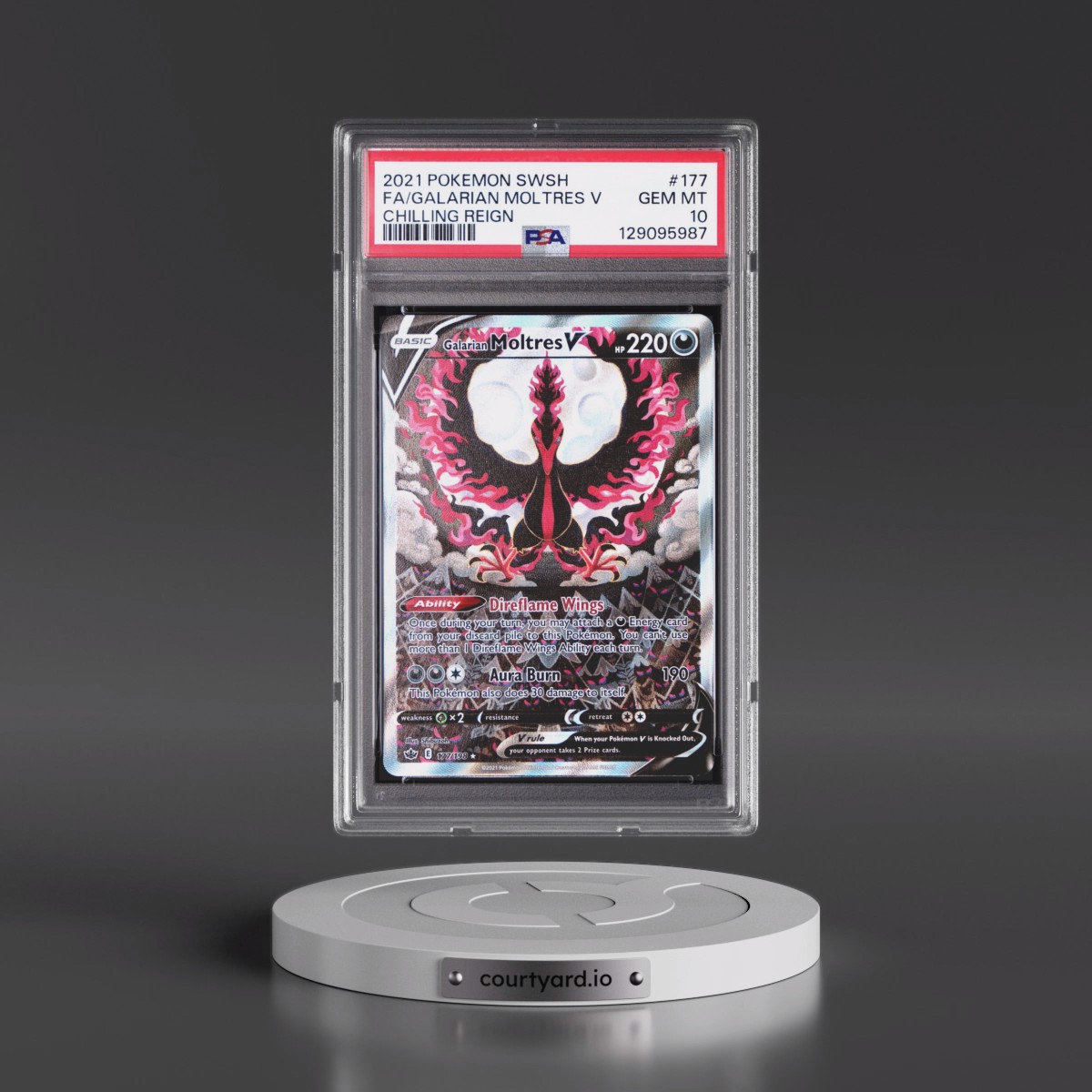 2021 Pokémon Sword & Shield Chilling Reign #177 Galarian Moltres V - Holo Full Art (PSA 10 GEM MINT)