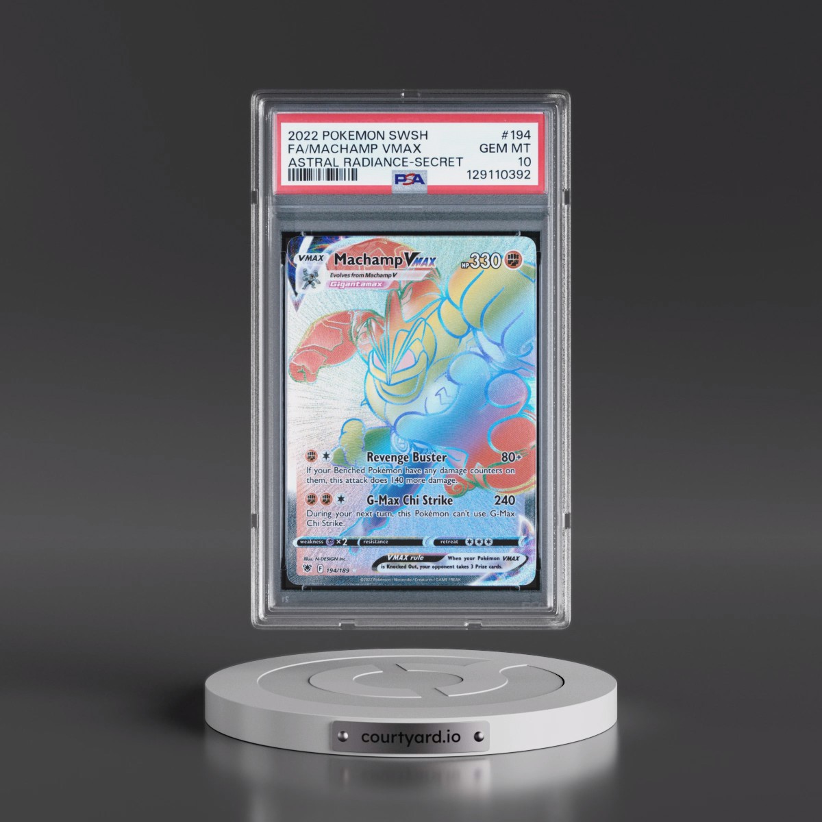 2022 Pokémon Sword & Shield Astral Radiance #194 Machamp Vmax - Full Art Secret (PSA 10 GEM MINT)