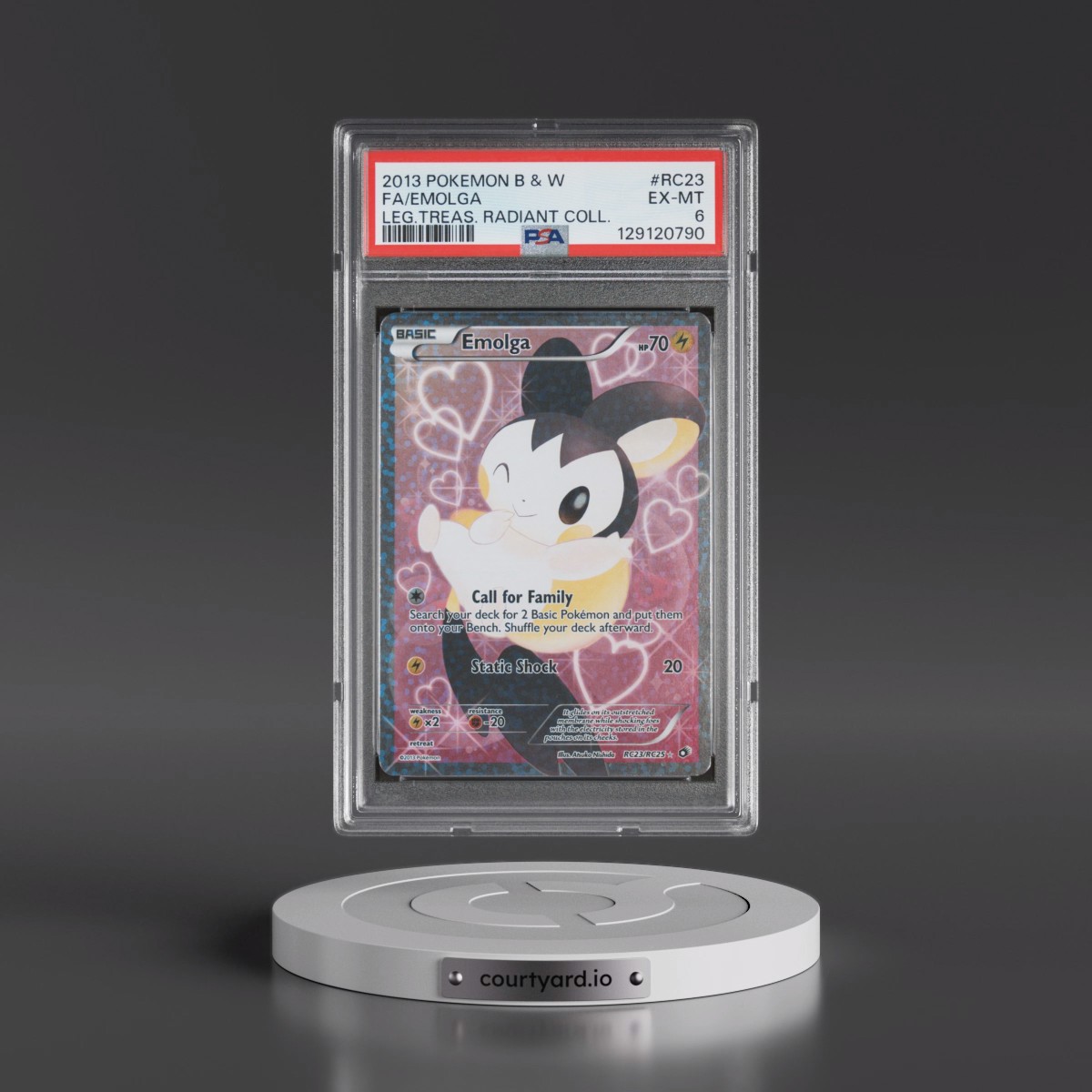2013 Pokémon Black & White Legendary Treasures Radiant Collection #RC23 Emolga - Full Art (PSA 6 EX-MT)