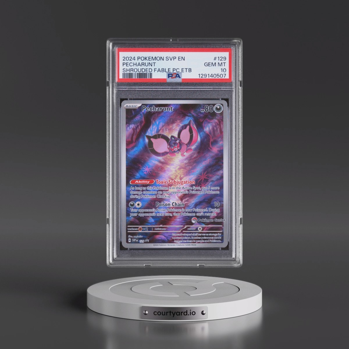2024 Pokémon Svp EN-SV Black Star Promo Pecharunt - Shrouded Fable Pokemon Center Elite Trainer Box #129 PSA 10