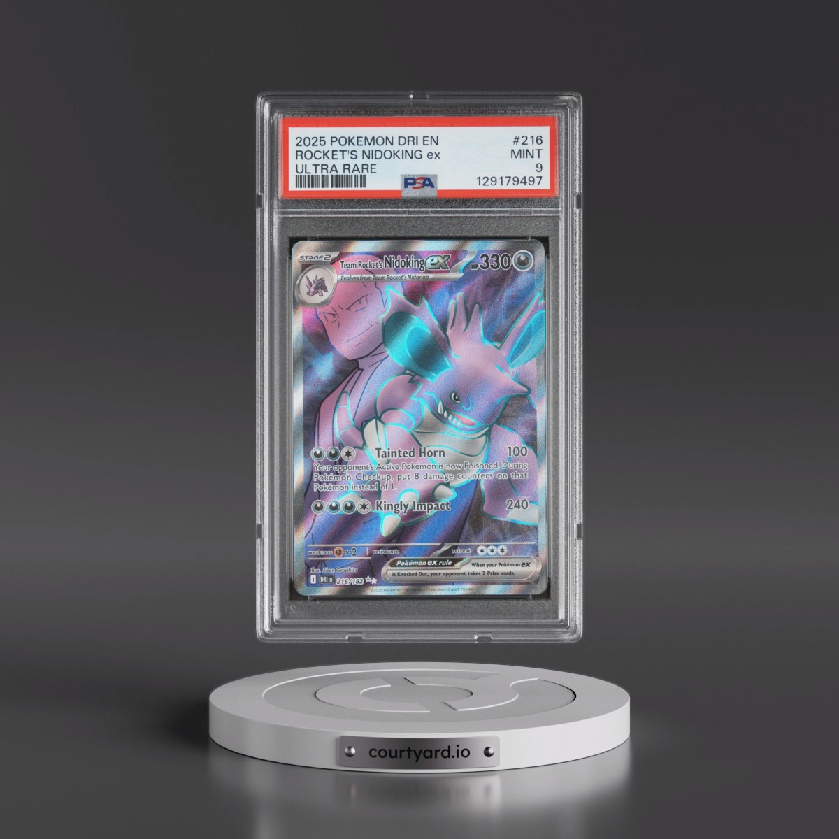 2025 Pokémon Dri EN-Destined Rivals #216 Team Rocket's Nidoking EX - Holo Ultra Rare (PSA 9 MINT)