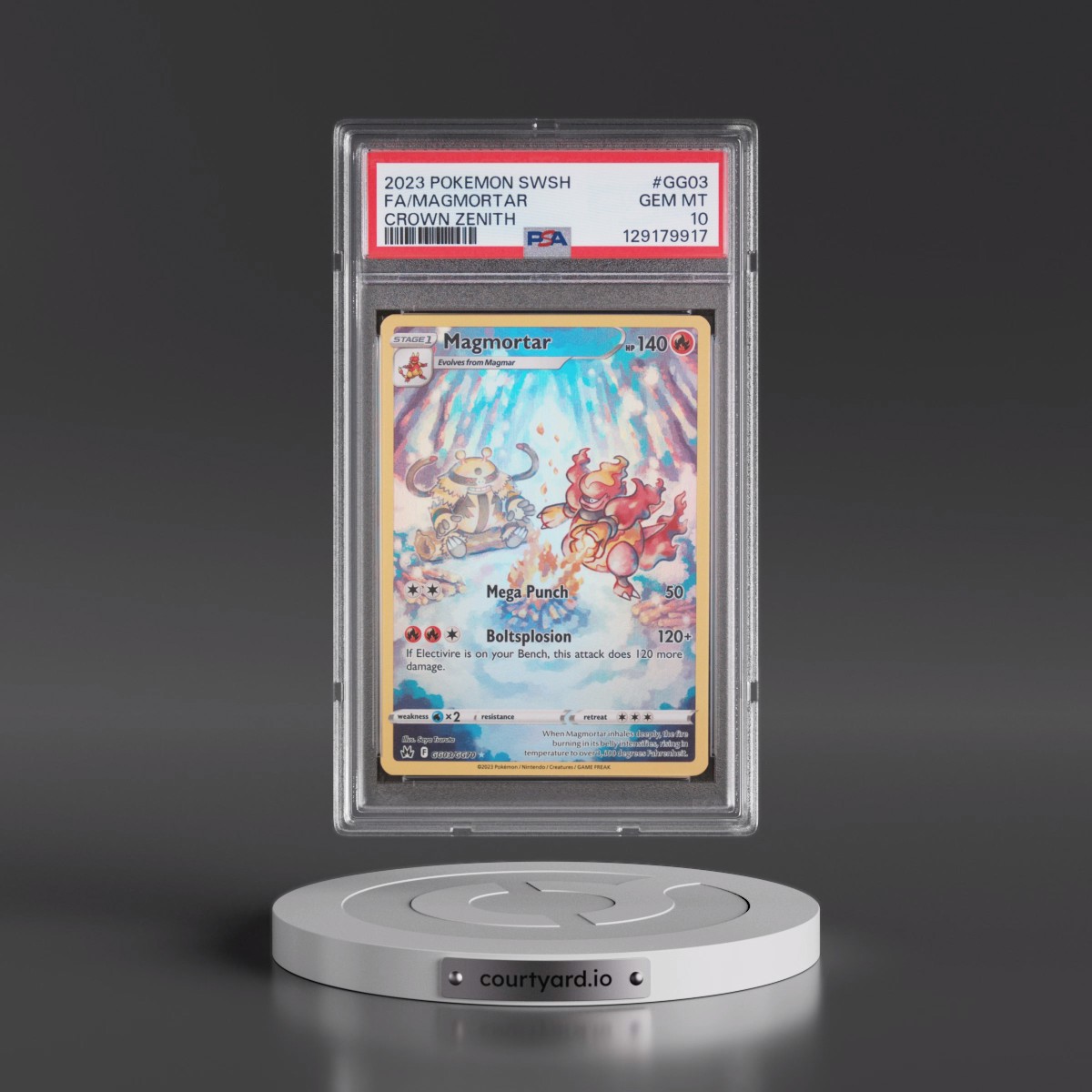 2023 Pokémon Sword and Shield Crown Zenith #GG03 Magmortar - Full Art (PSA 10 GEM MINT)