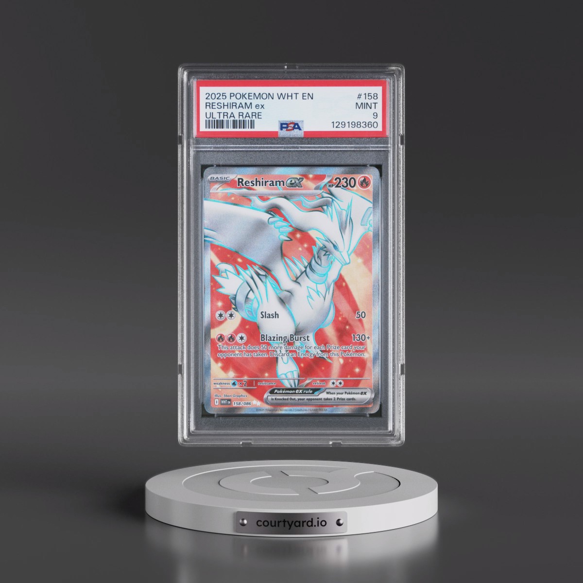 2025 Pokémon Wht EN-White Flare #158 Reshiram EX - Holo Ultra Rare (PSA 9 MINT)