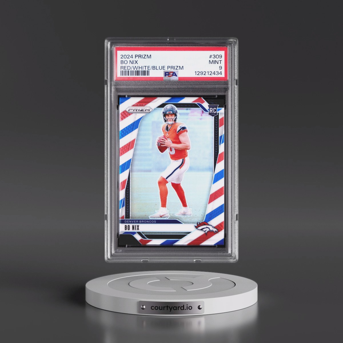 2024 Panini Prizm Bo Nix - Red/White/Blue Prizm #309 PSA 9
