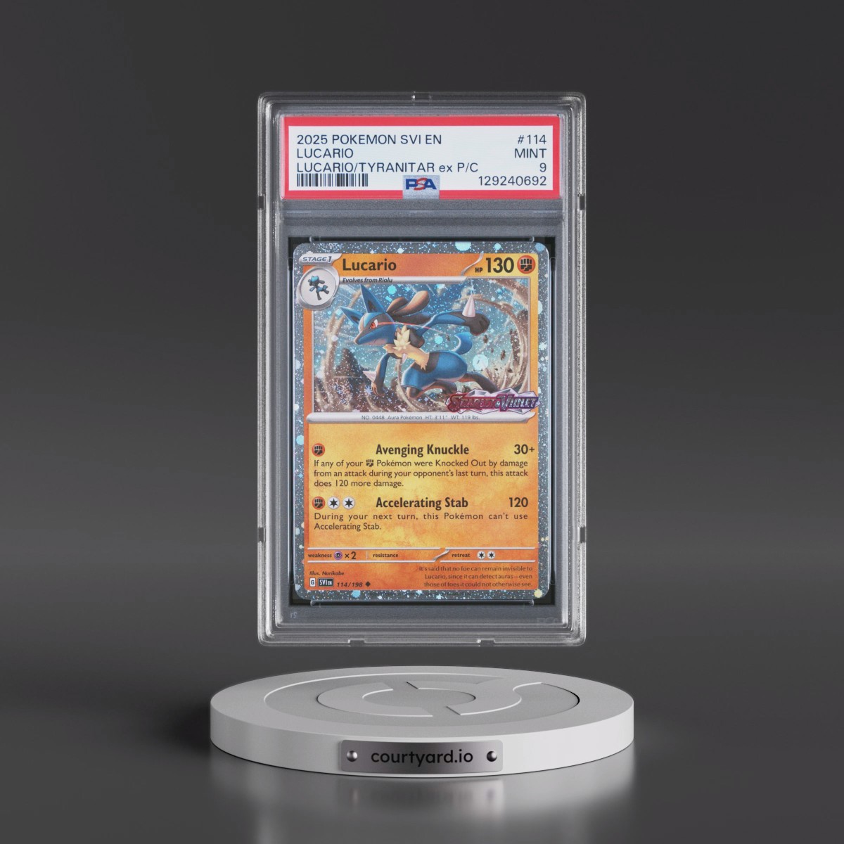 2025 Pokémon Svi EN-Scarlet & Violet #114 Lucario - Lucario EX & Tyranitar EX Premium Collection (PSA 9 MINT)