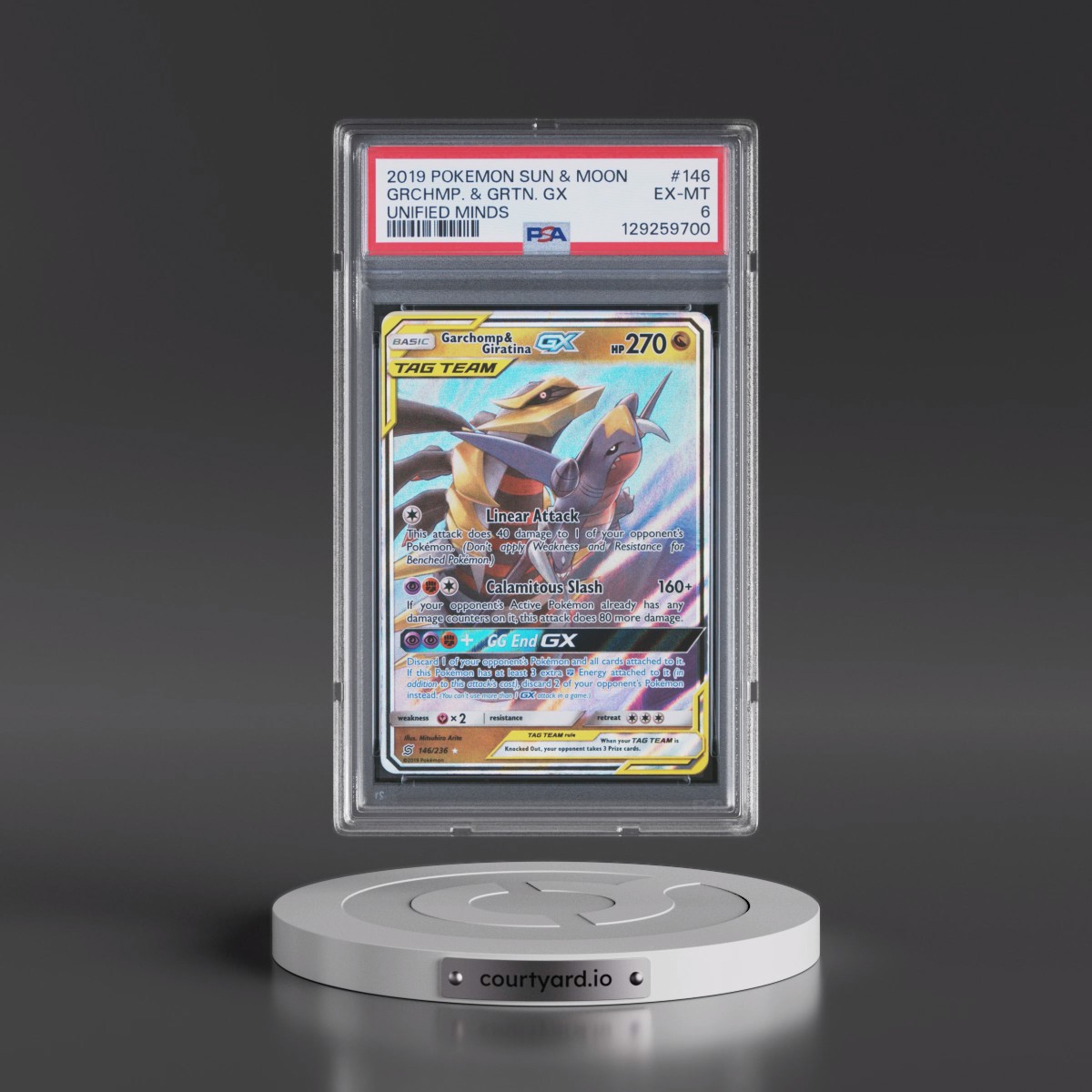 2019 Pokémon Sun & Moon Unified Minds #146 Garchomp & Giratina GX - Holo (PSA 6 EX-MT)