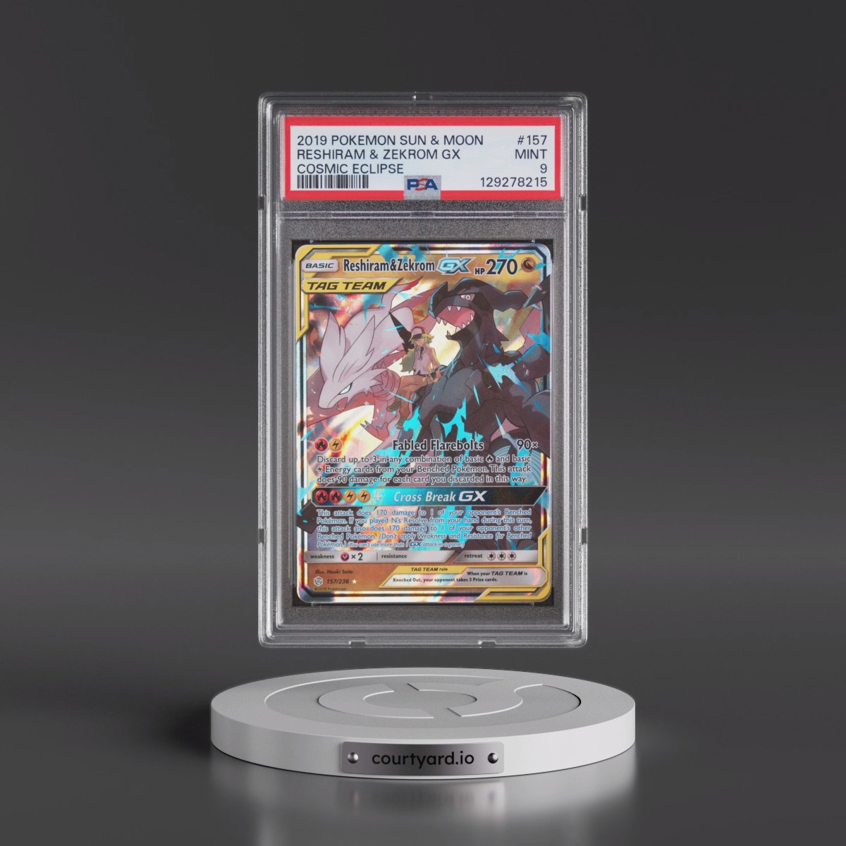 2019 Pokémon Sun & Moon Cosmic Eclipse #157 Reshiram & Zekrom GX - Holo (PSA 9 MINT)