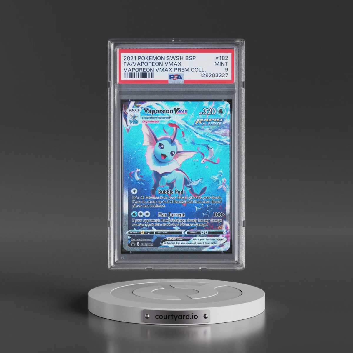 2021 Pokémon Swsh Black Star Promo #182 Vaporeon Vmax - Full Art Vaporeon Vmax Premium Collection (PSA 9 MINT)