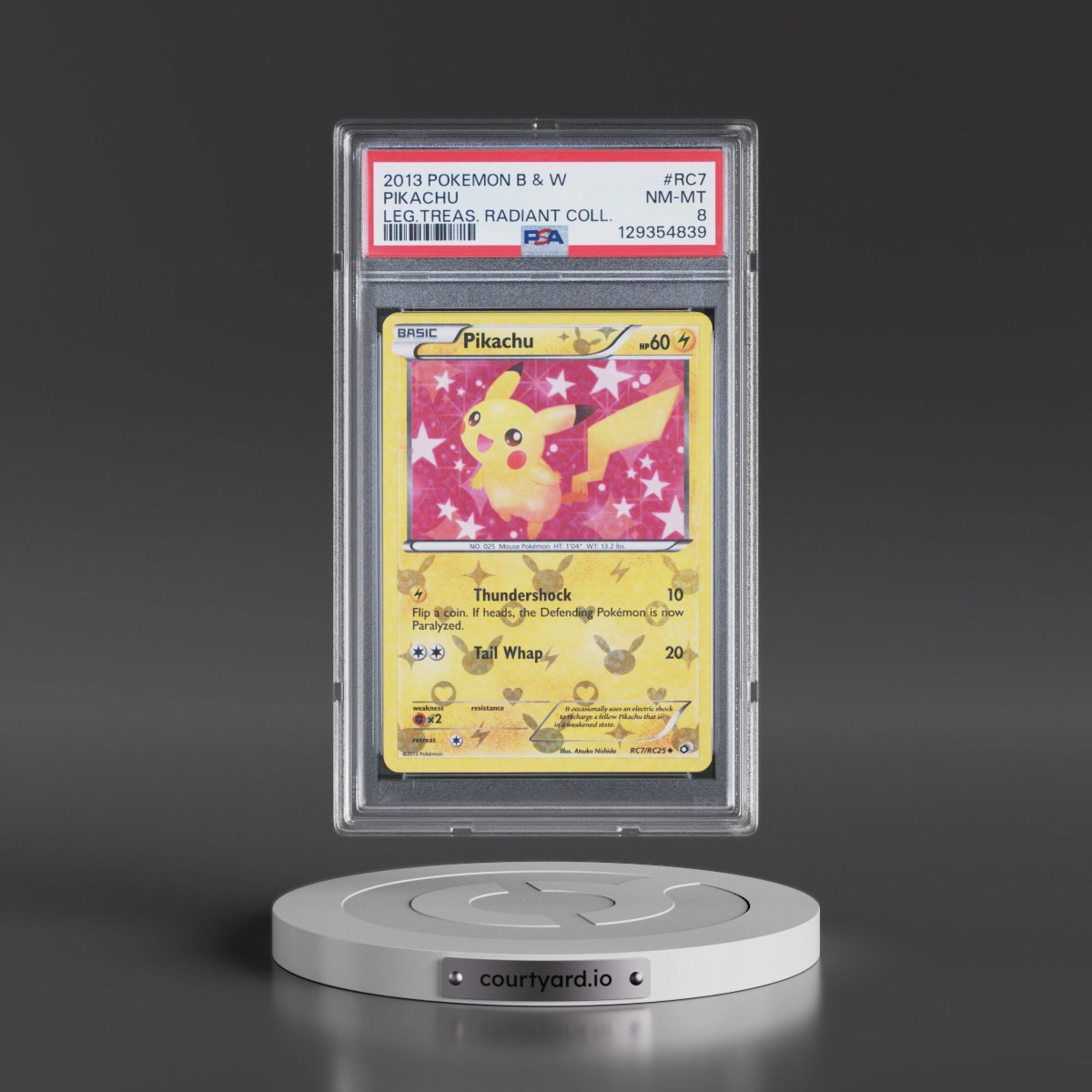 2013 Pokémon Black & White Legendary Treasures Radiant Collection #RC7 Pikachu (PSA 8 NM-MT)