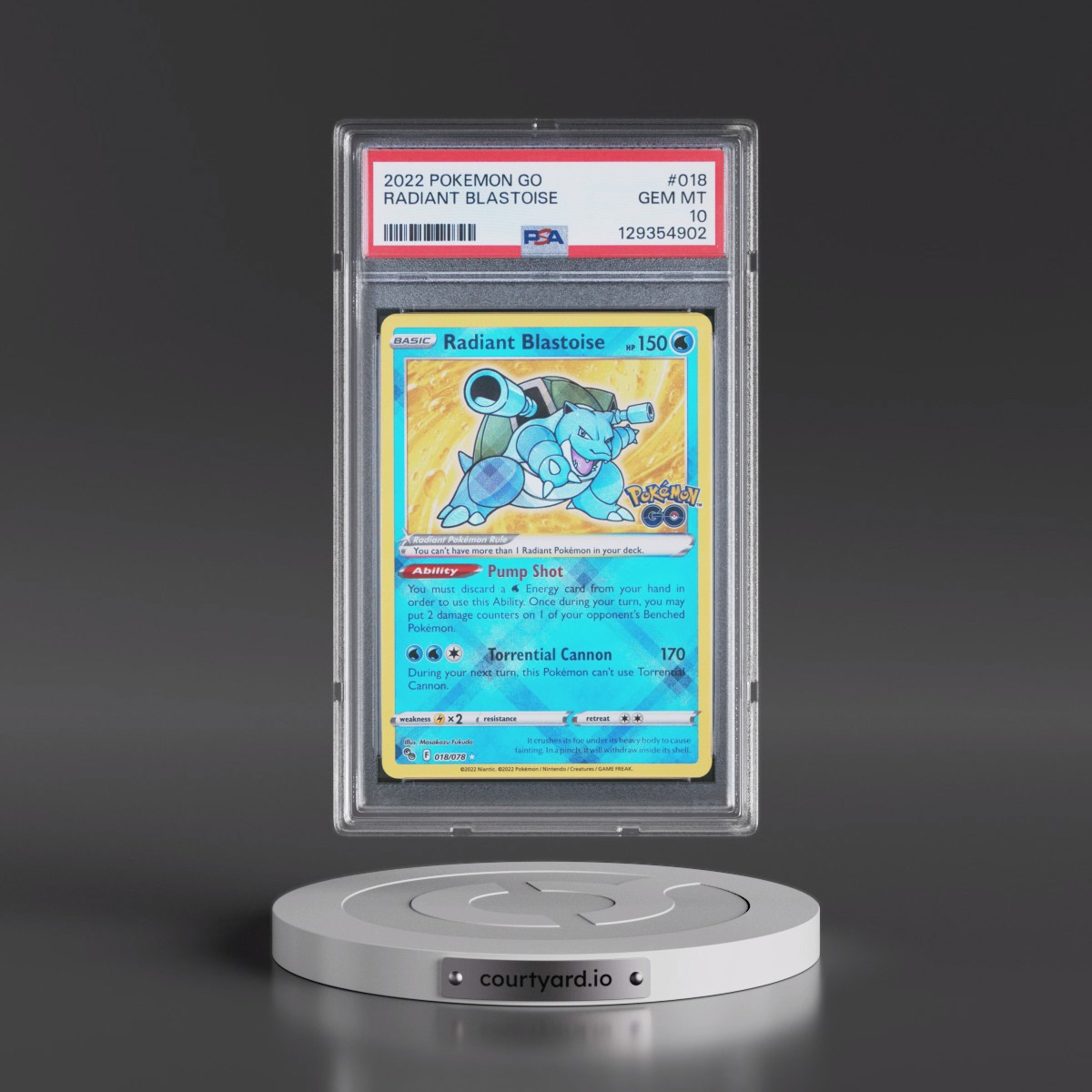 2022 Pokémon Go #018 Radiant Blastoise - Holo (PSA 10 GEM MINT)