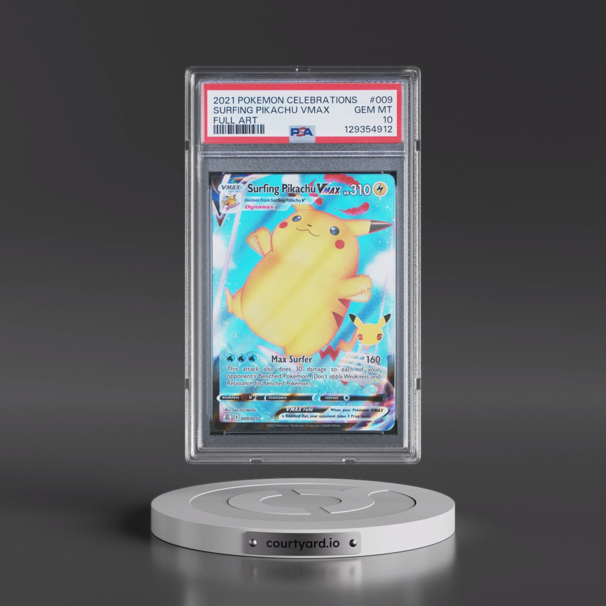 2021 Pokémon Celebrations #009 Surfing Pikachu Vmax - Full Art (PSA 10 GEM MINT)