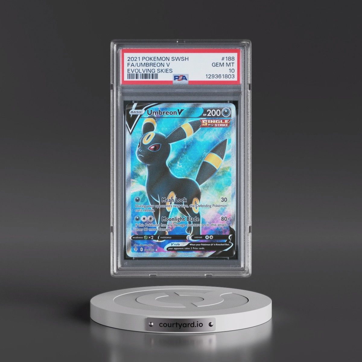 2021 Pokémon Sword & Shield Evolving Skies #188 Umbreon V - Holo Full Art (PSA 10 GEM MINT)