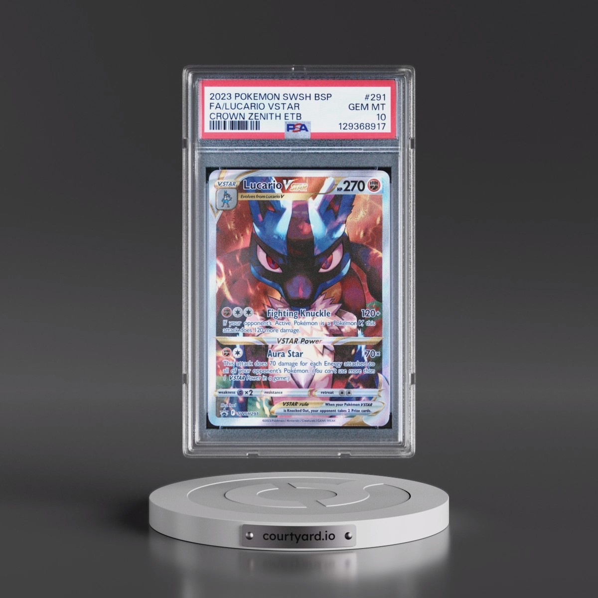 2023 Pokémon Swsh Black Star Promo #291 Lucario Vstar - Full Art Crown Zenith Elite Trainer Box (PSA 10 GEM MINT)