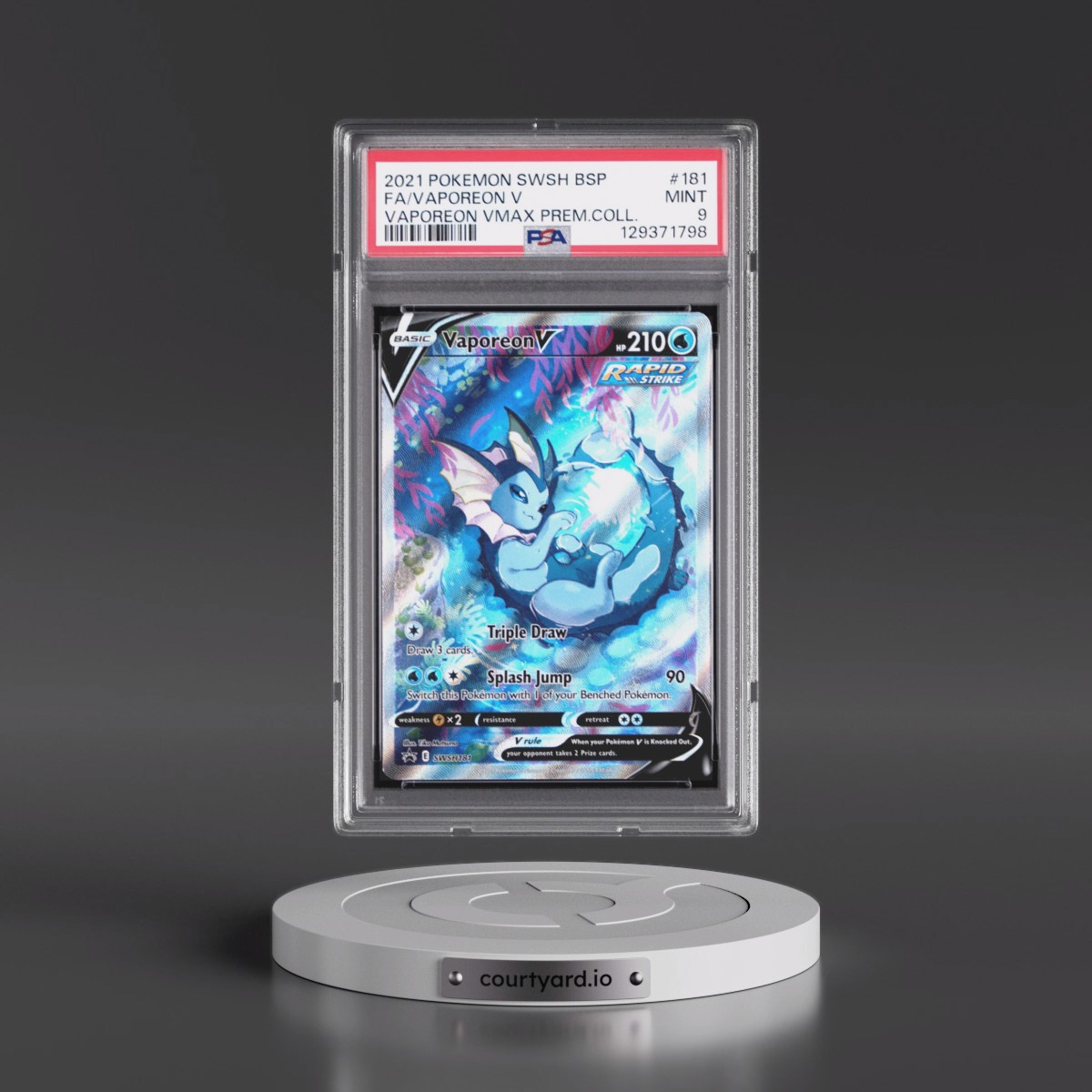 2021 Pokémon Swsh Black Star Promo #181 Vaporeon V - Holo Full Art Vaporeon Vmax Premium Collection (PSA 9 MINT)