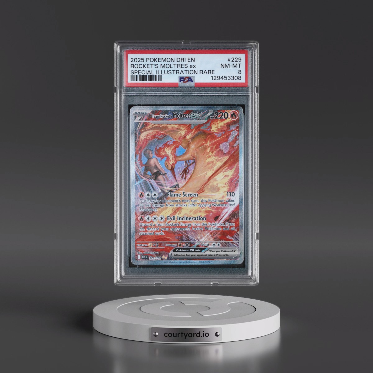 2025 Pokémon Dri EN-Destined Rivals #229 Team Rocket's Moltres EX - Holo Special Illustration Rare (PSA 8 NM-MT)