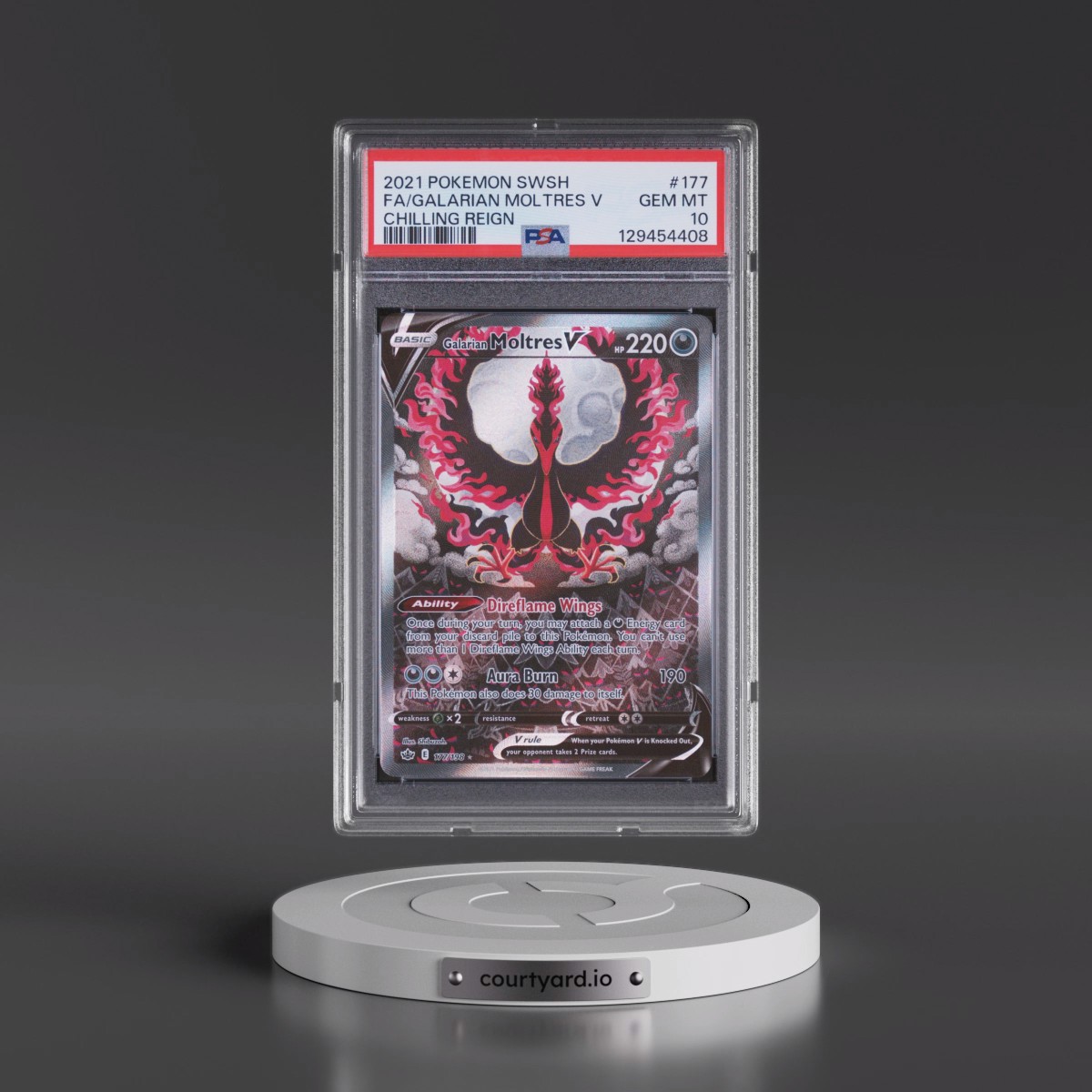 2021 Pokémon Sword & Shield Chilling Reign #177 Galarian Moltres V - Holo Full Art (PSA 10 GEM MINT)