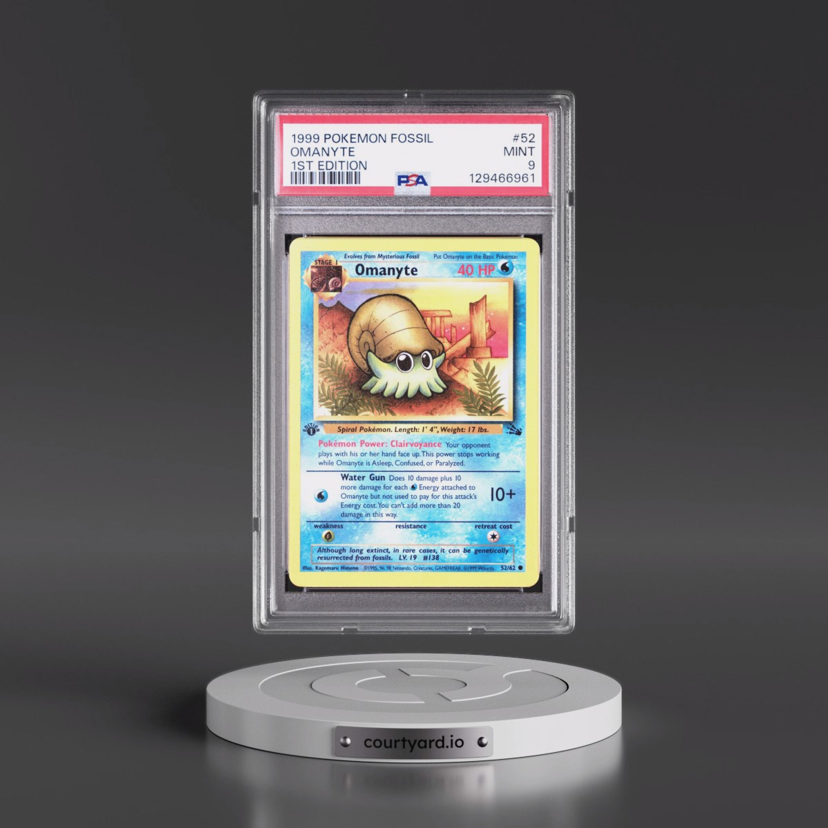 1999 Pokémon Fossil #52 Omanyte - 1st Edition (PSA 9 MINT)