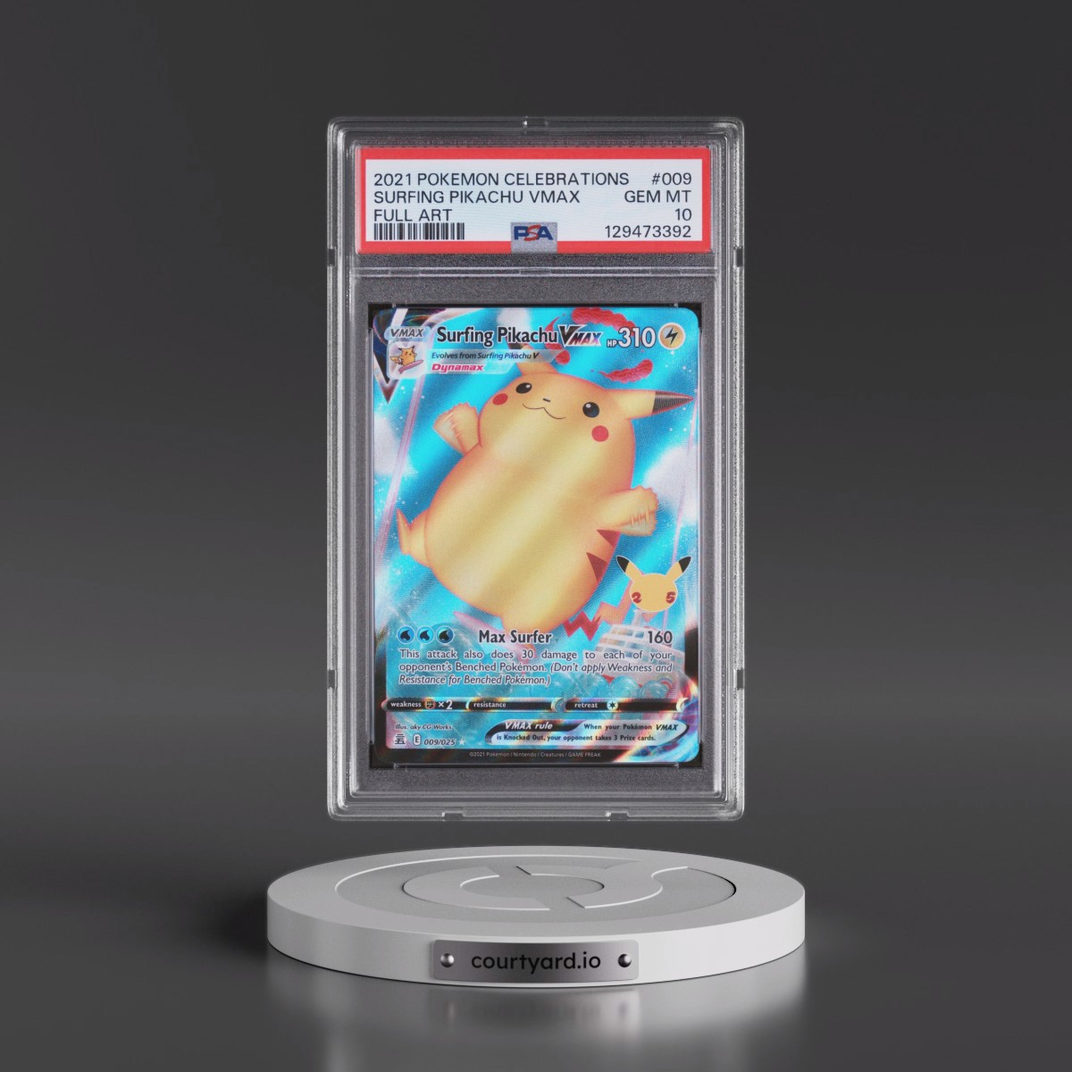 2021 Pokémon Celebrations #009 Surfing Pikachu Vmax - Full Art (PSA 10 GEM MINT)