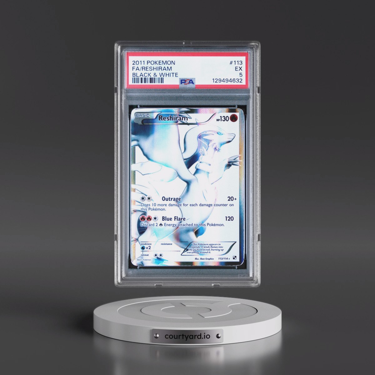 2011 Pokémon Black & White #113 Reshiram - Full Art (PSA 5 EX)