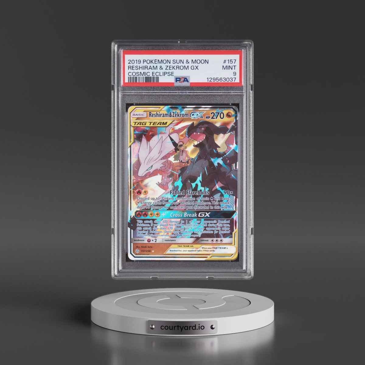2019 Pokémon Sun & Moon Cosmic Eclipse #157 Reshiram & Zekrom GX - Holo (PSA 9 MINT)