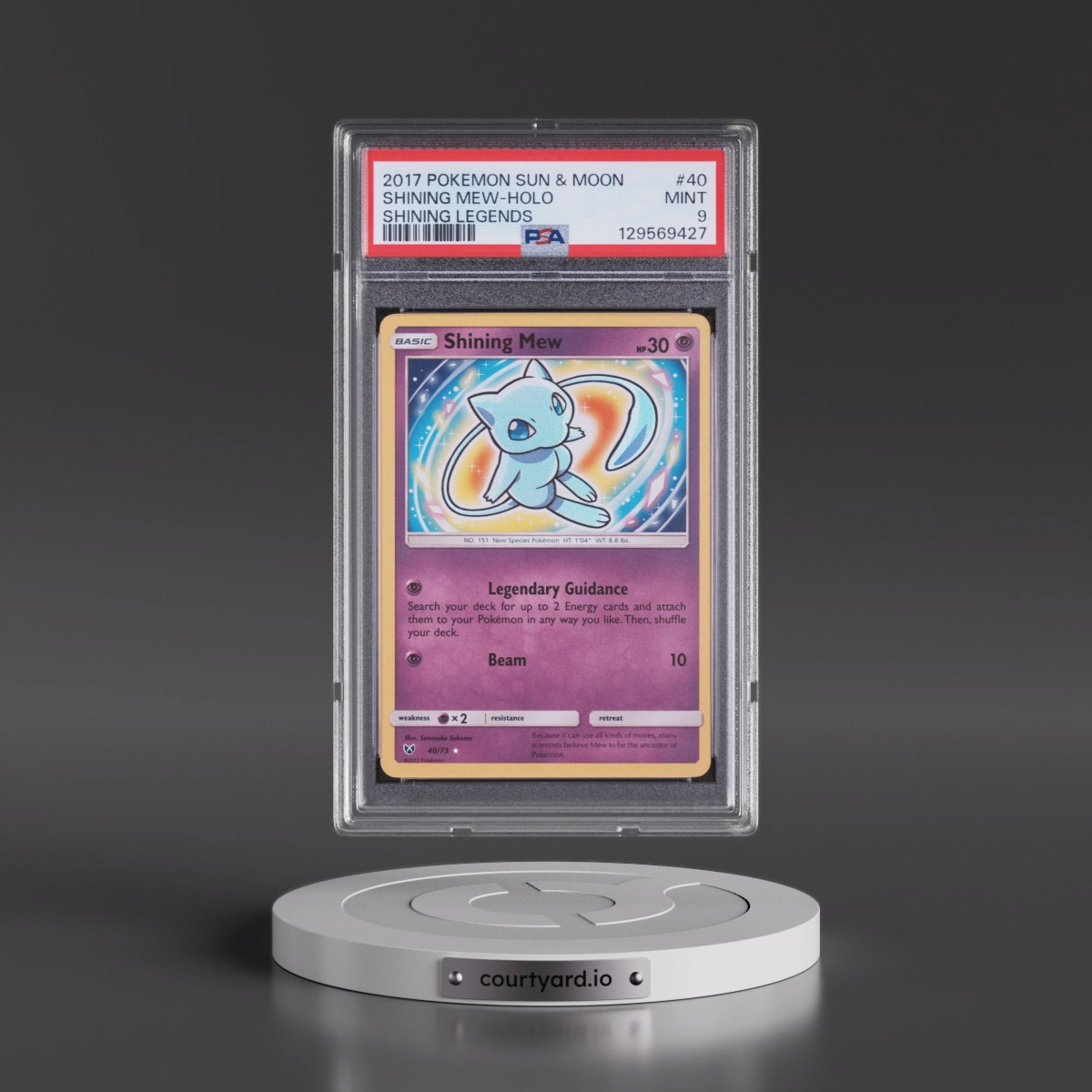 2017 Pokémon Sun & Moon Shining Legends #40 Shining Mew - Holo Holo (PSA 9 MINT)