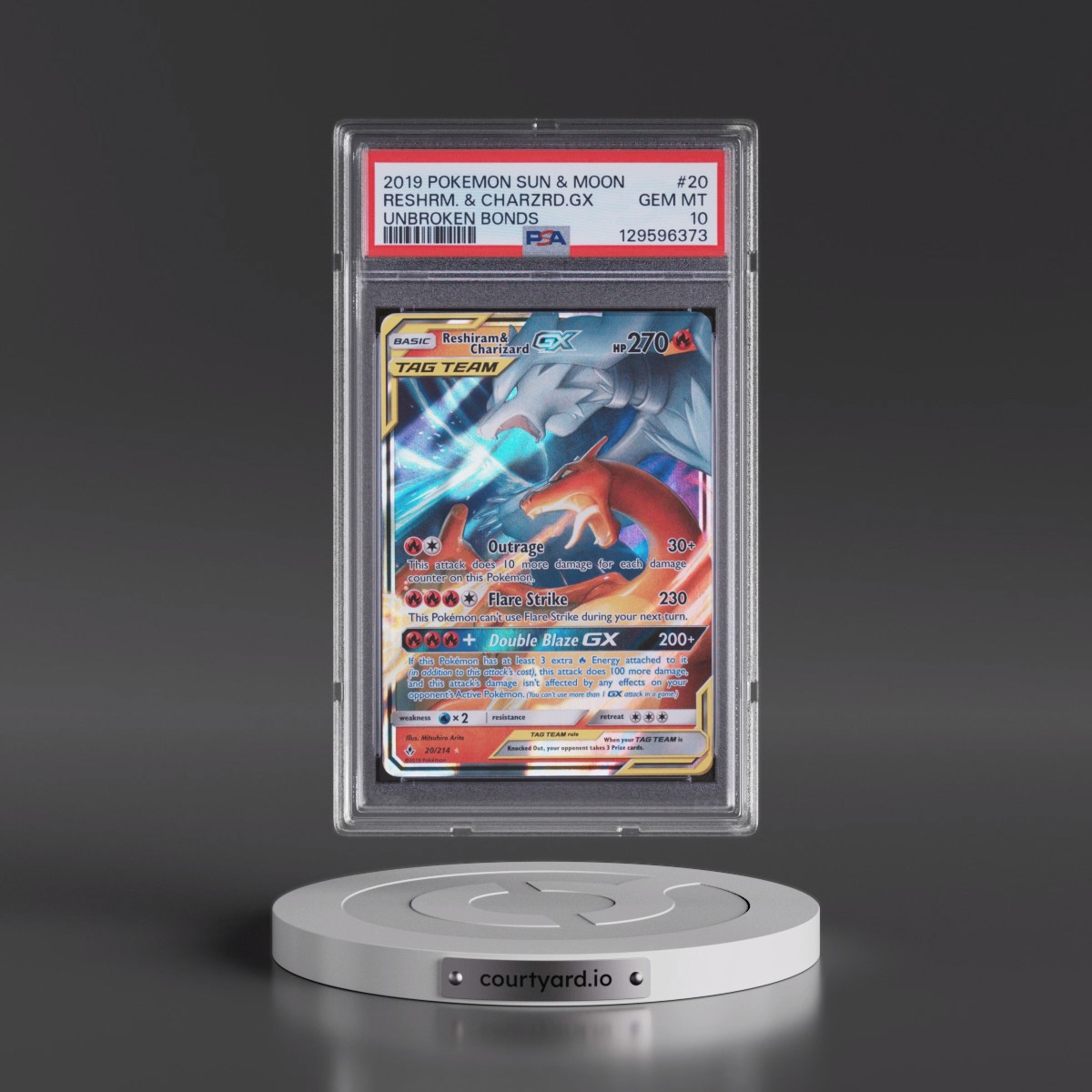 2019 Pokémon Sun & Moon Unbroken Bonds #20 Reshiram & Charizard GX - Holo (PSA 10 GEM MINT)