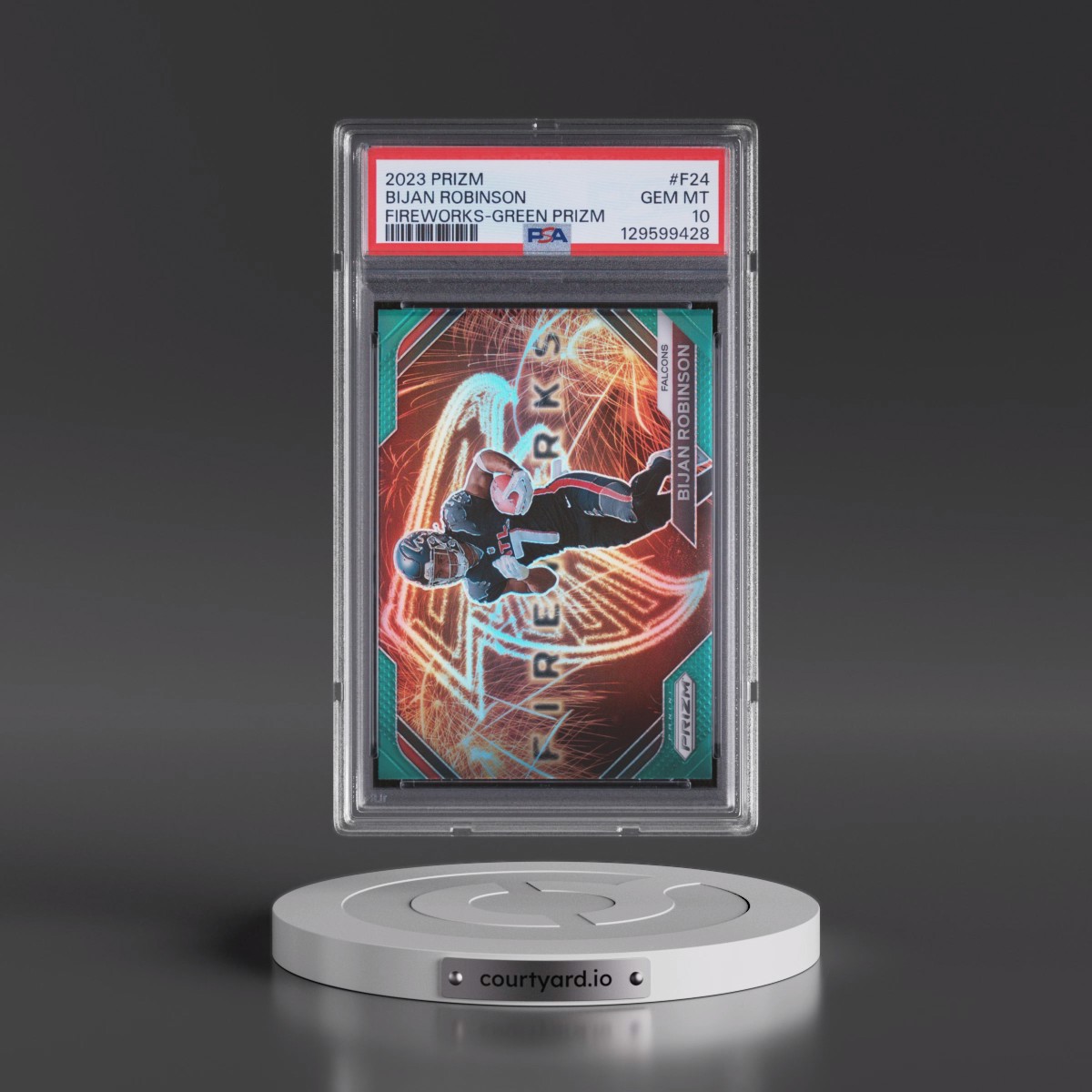 2023 Panini Prizm Fireworks #F24 Bijan Robinson - Green Prizm (PSA 10 GEM MINT)