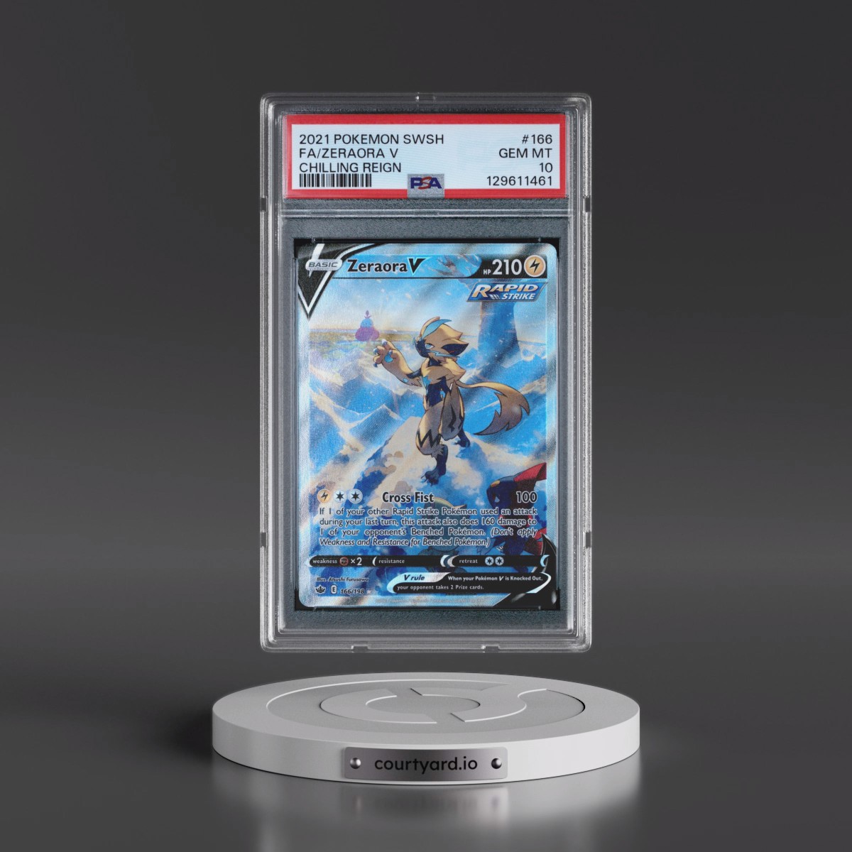 2021 Pokémon Sword & Shield Chilling Reign #166 Zeraora V - Holo Full Art (PSA 10 GEM MINT)