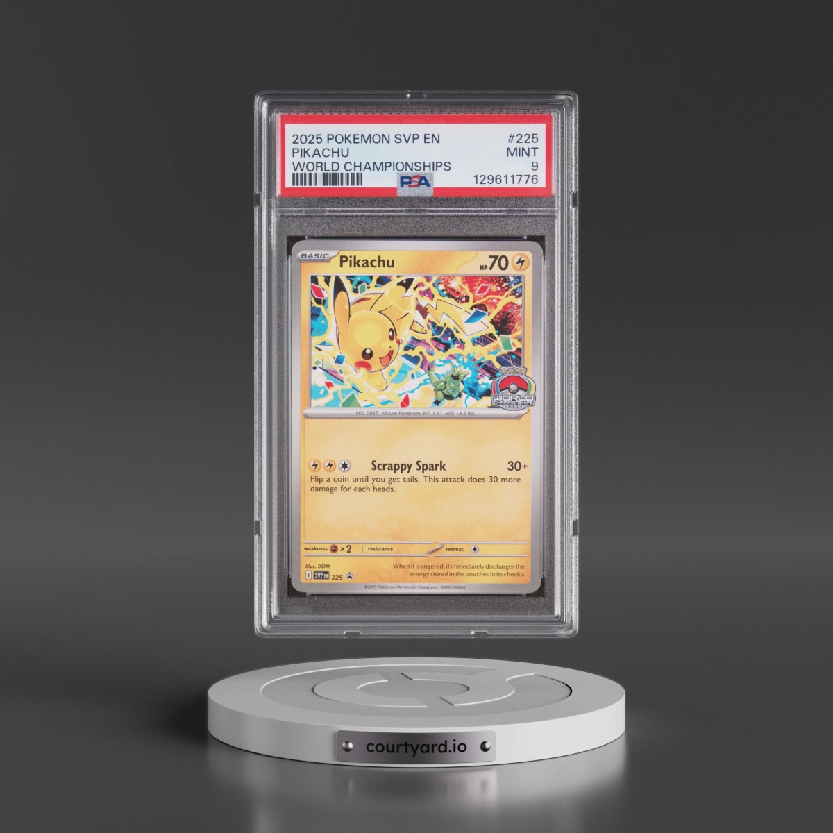 2025 Pokémon Svp EN-SV Black Star Promo #225 Pikachu - World Championships (PSA 9 MINT)