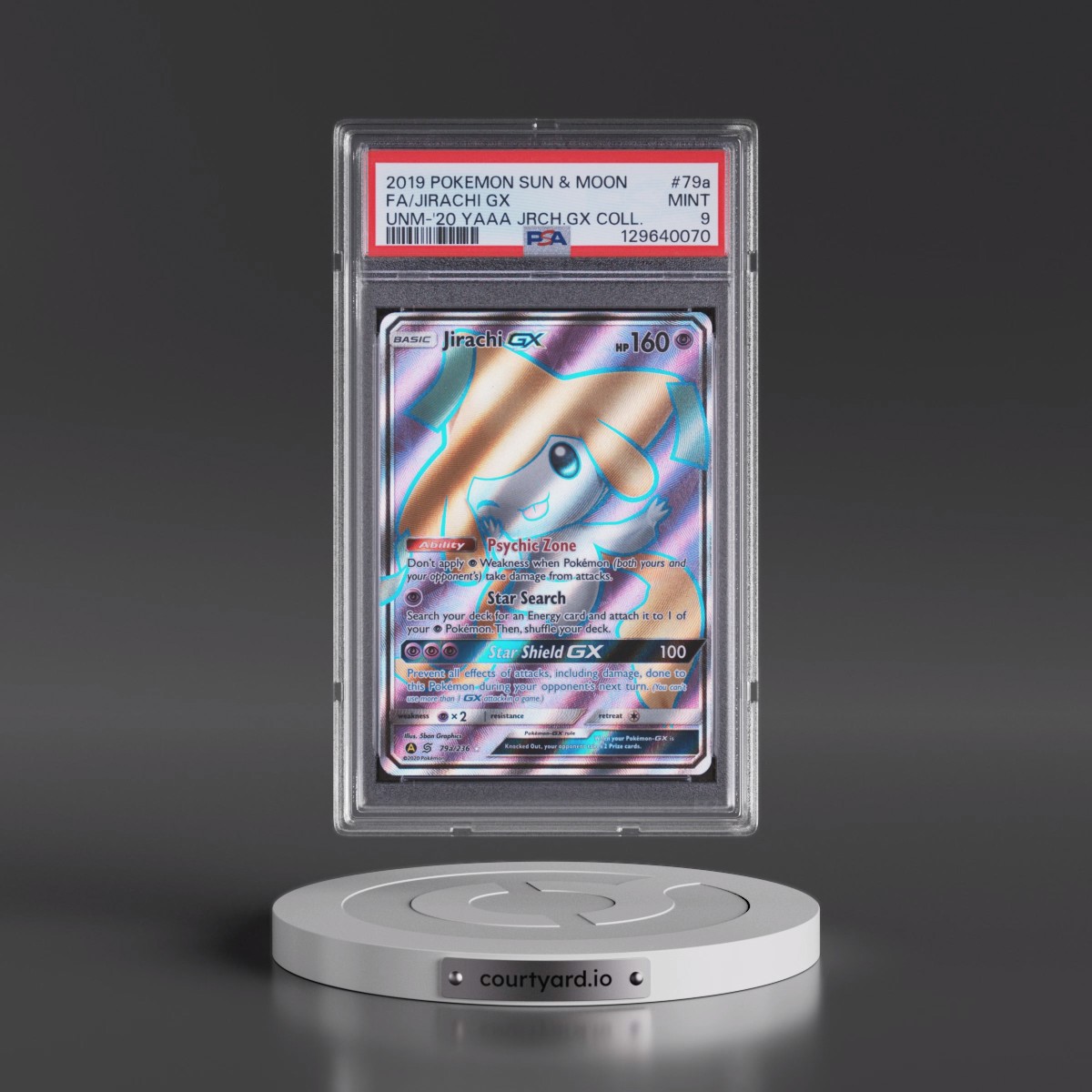 2019 Pokémon Sun & Moon Unified Minds #79a Jirachi GX - Holo Full Art 2020 Yellow A Alternate Art Jirachi GX Collection (PSA 9 MINT)