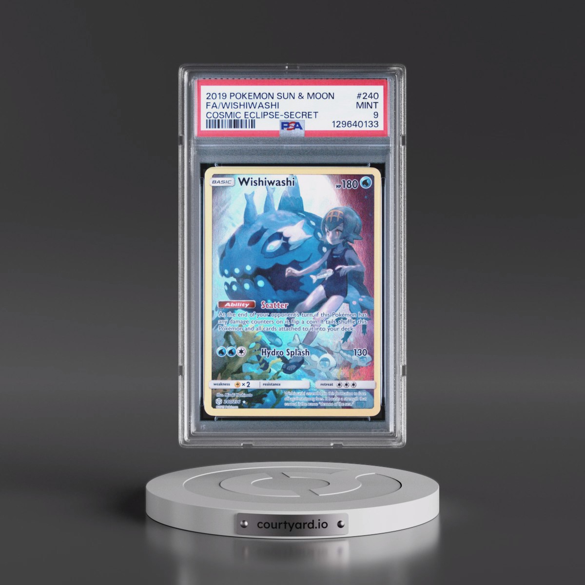 2019 Pokémon Sun & Moon Cosmic Eclipse #240 Wishiwashi - Full Art Secret (PSA 9 MINT)