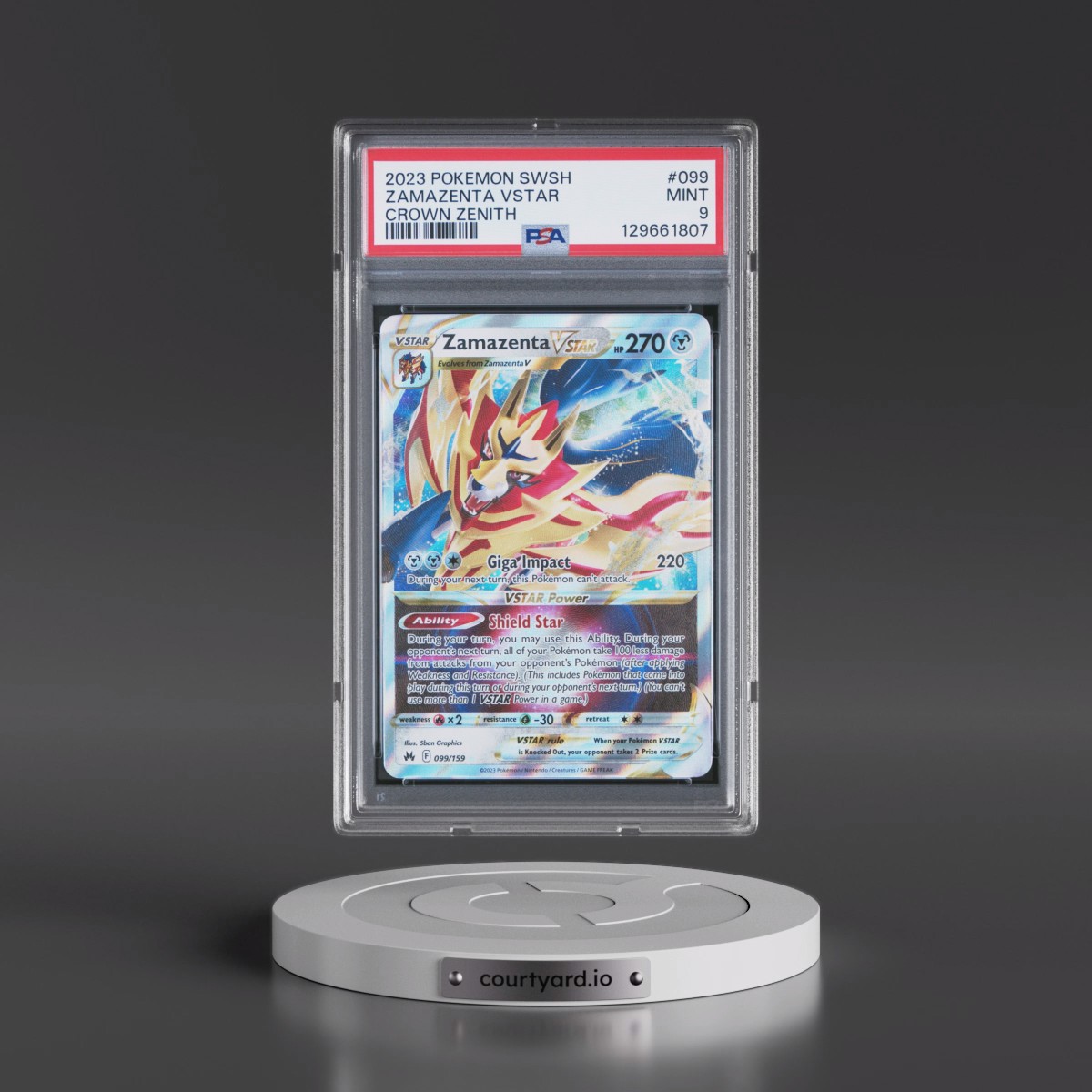 2023 Pokémon Sword and Shield Crown Zenith #099 Zamazenta Vstar (PSA 9 MINT)