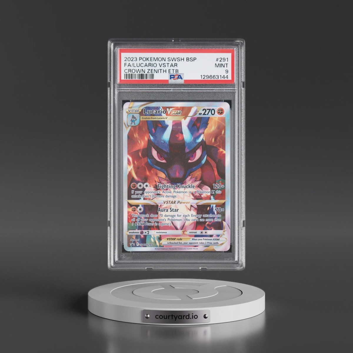 2023 Pokémon Swsh Black Star Promo #291 Lucario Vstar - Full Art Crown Zenith Elite Trainer Box (PSA 9 MINT)