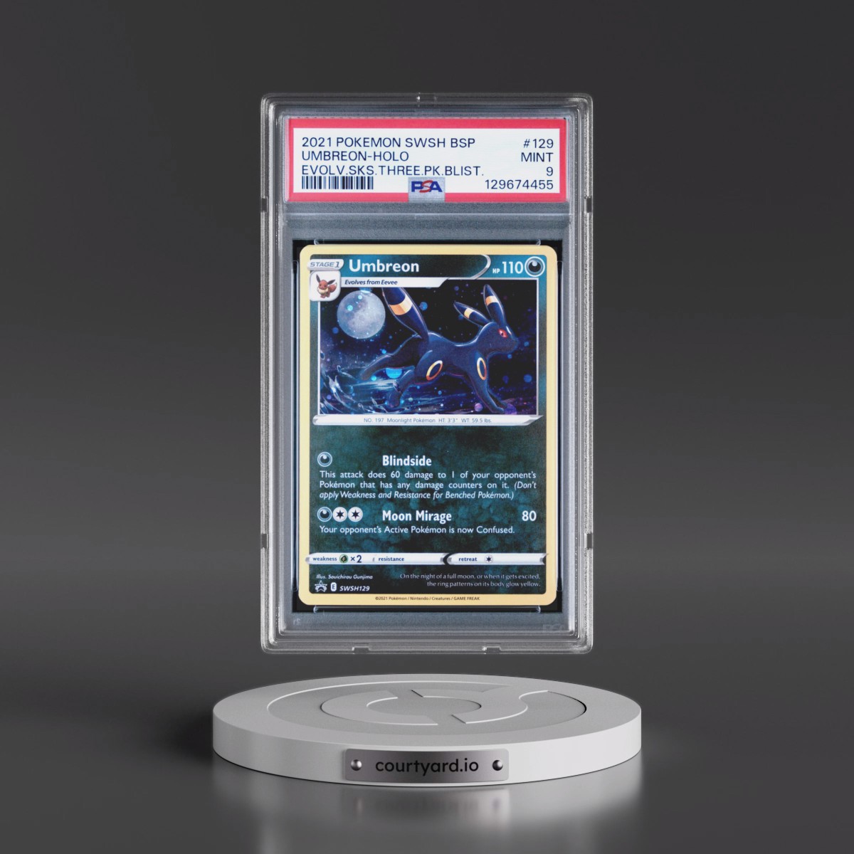 2021 Pokémon Swsh Black Star Promo #129 Umbreon - Holo Evolving Skies Three Pack Blisters (PSA 9 MINT)