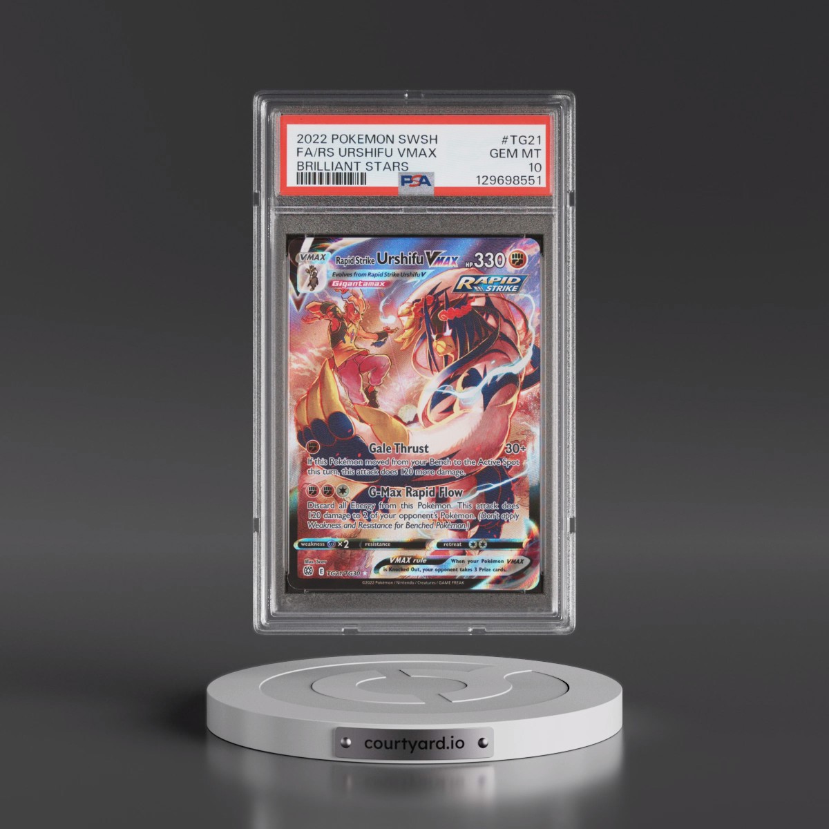 2022 Pokémon Sword & Shield Brilliant Stars #TG21 Rapid Strike Urshifu Vmax - Full Art (PSA 10 GEM MINT)