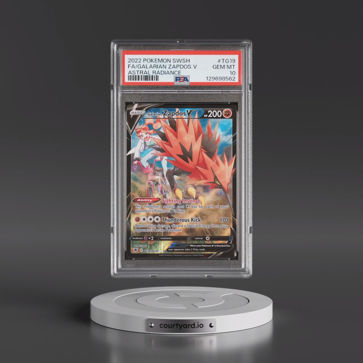 2022 Pokémon Sword & Shield Astral Radiance #TG19 Galarian Zapdos V - Holo Full Art (PSA 10 GEM MINT)