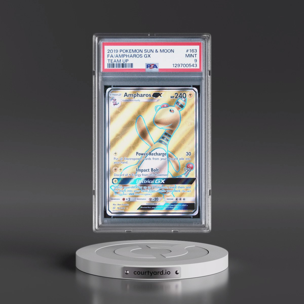 2019 Pokémon Sun & Moon Team Up #163 Ampharos GX - Holo Full Art (PSA 9 MINT)