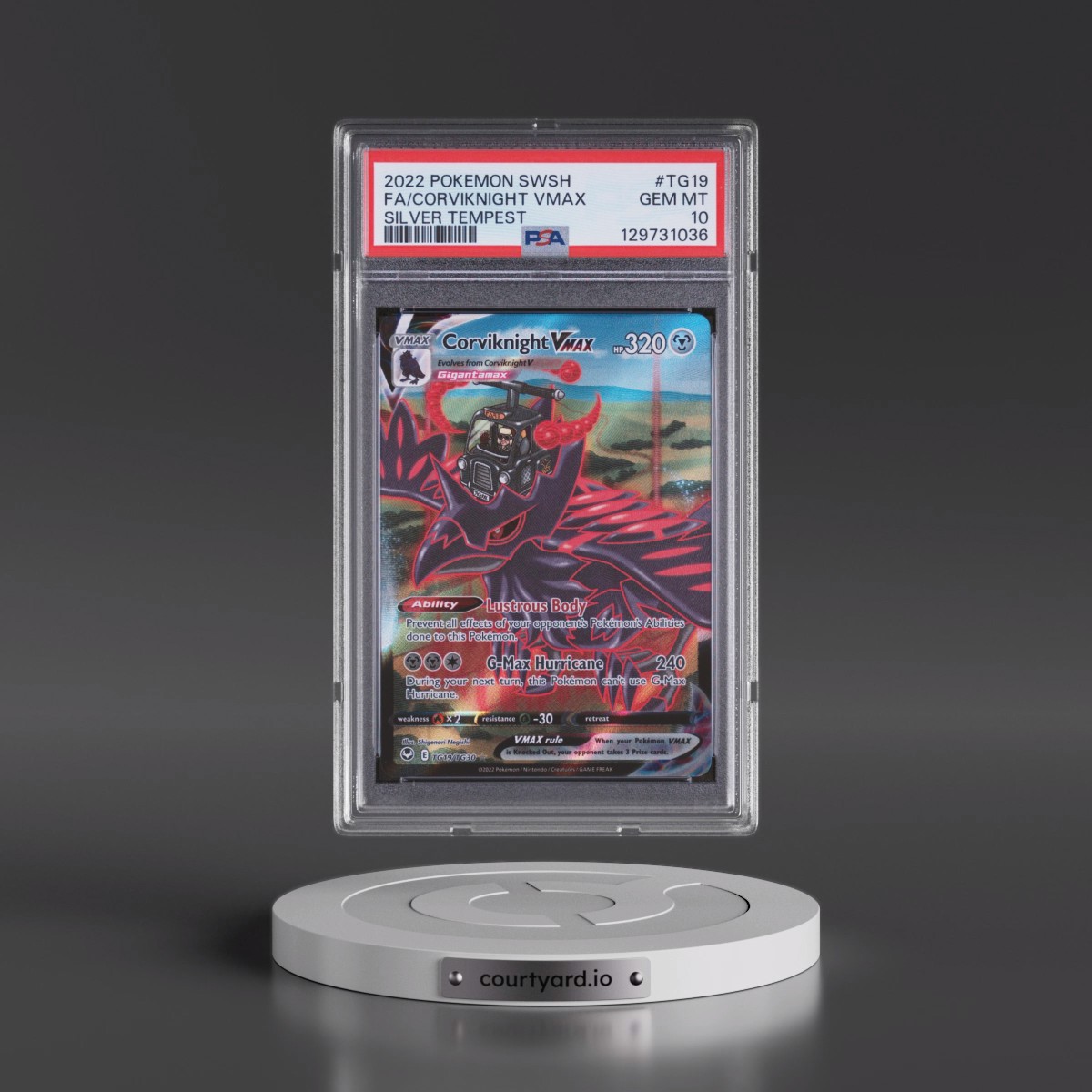 2022 Pokémon Sword & Shield Silver Tempest #TG19 Corviknight Vmax - Full Art (PSA 10 GEM MINT)