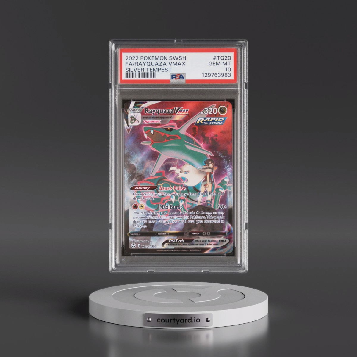 2022 Pokémon Sword & Shield Silver Tempest #TG20 Rayquaza Vmax - Full Art (PSA 10 GEM MINT)