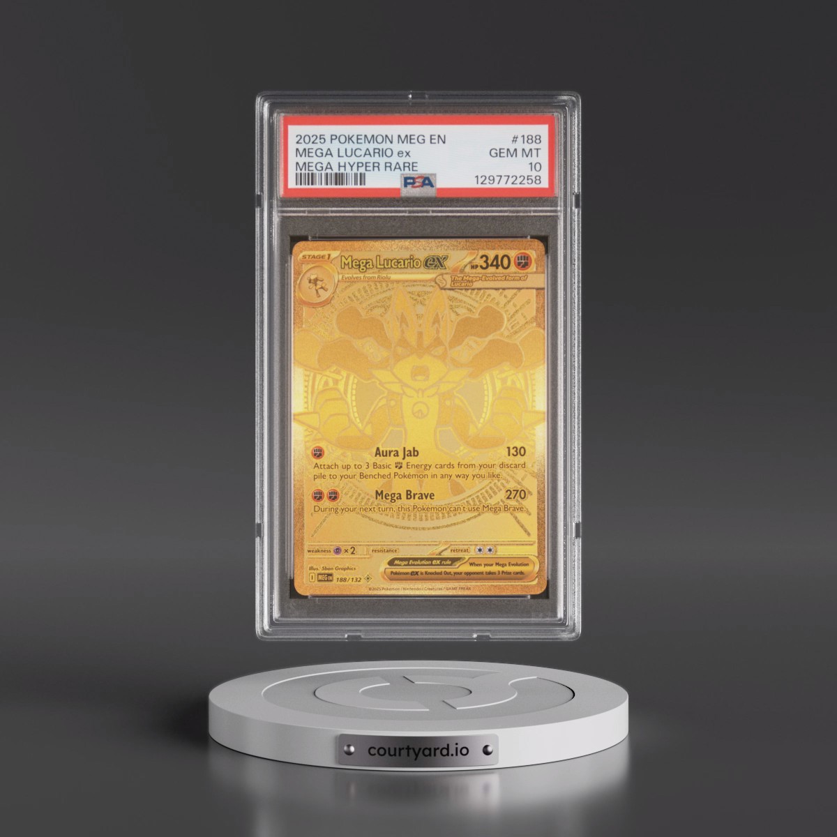 2025 Pokémon Meg EN-Mega Evolution #188 Mega Lucario EX - Holo Mega Hyper Rare (PSA 10 GEM MINT)