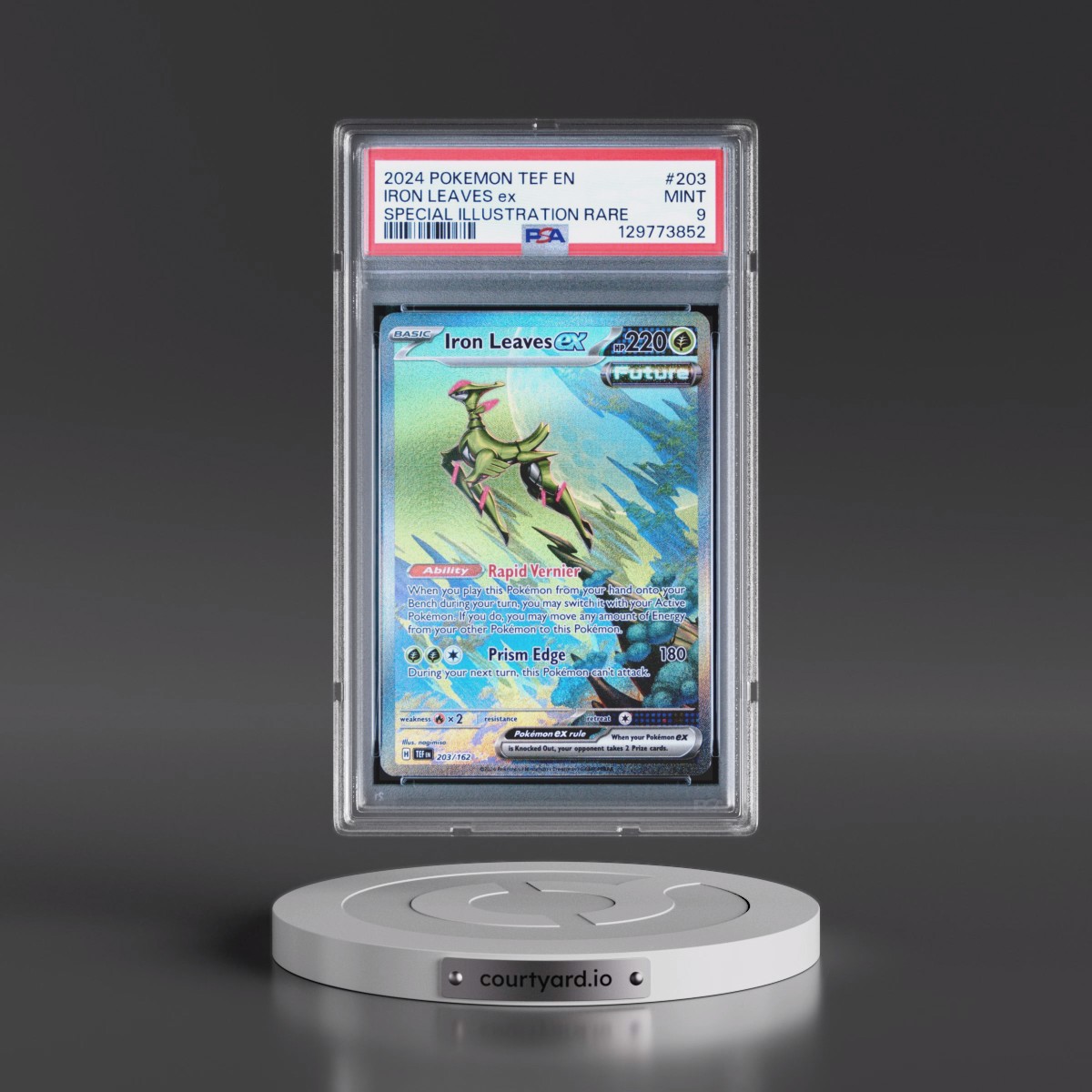 2024 Pokémon Tef EN-Temporal Forces #203 Iron Leaves EX - Holo Special Illustration Rare (PSA 9 MINT)