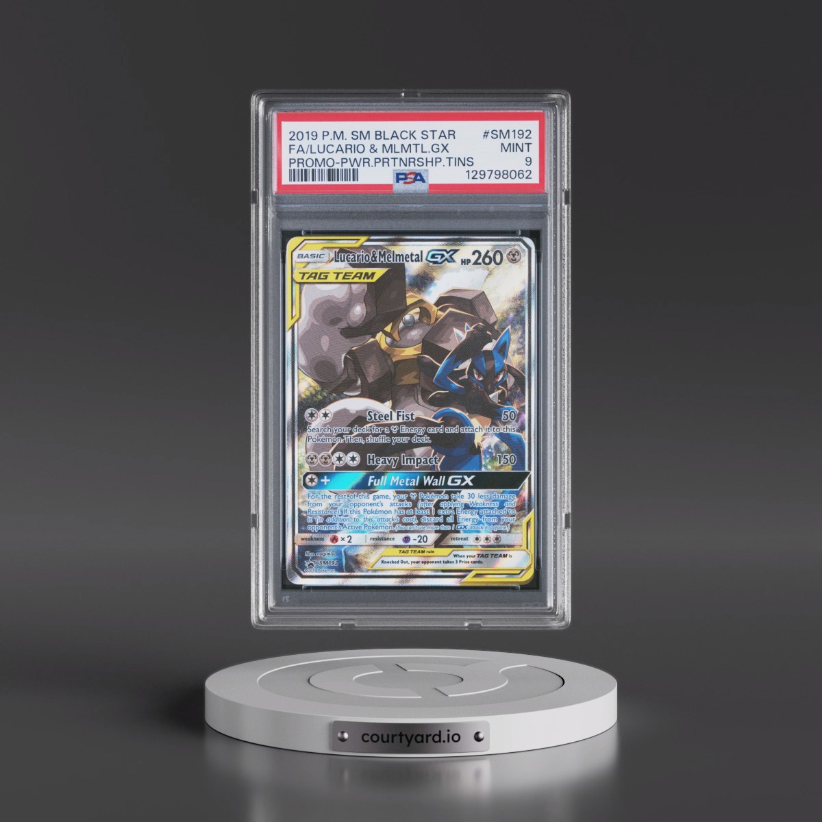2019 Pokémon SM Black Star Promo #SM192 Lucario & Melmetal GX - Holo Full Art Power Partnership Tins (PSA 9 MINT)